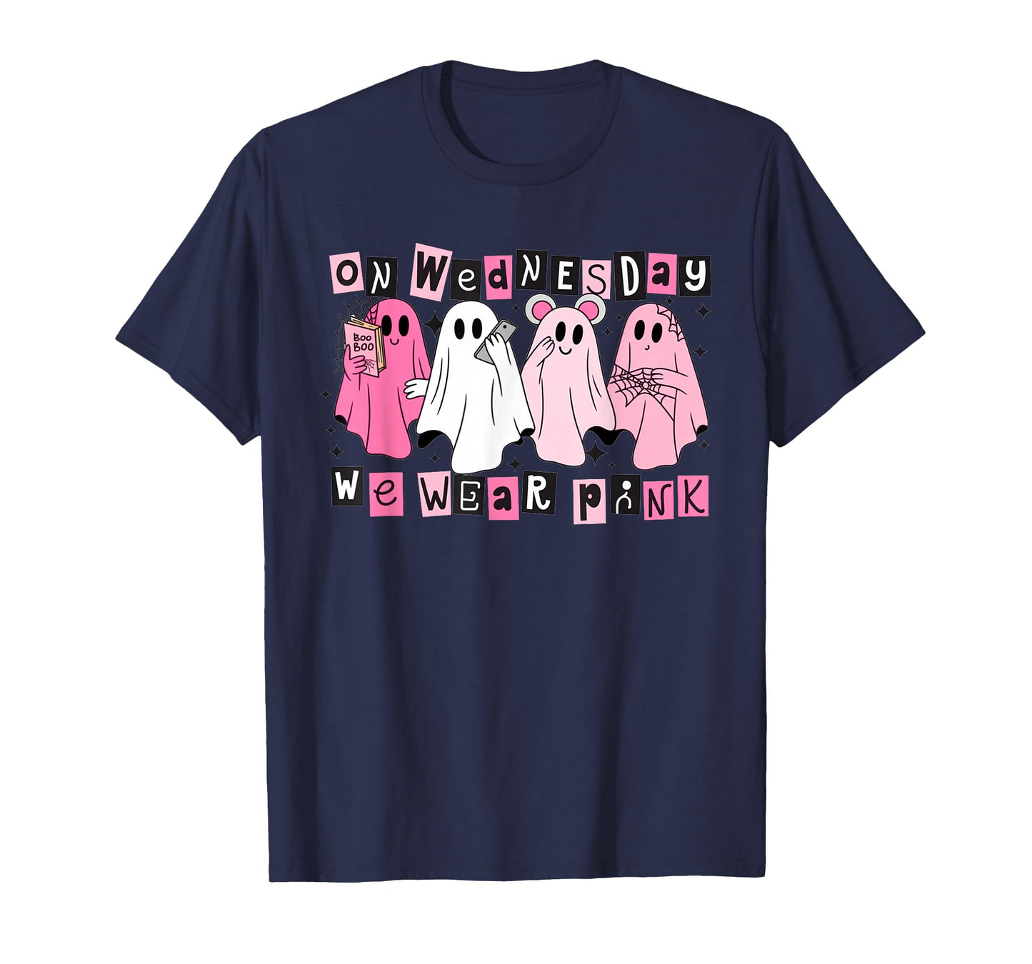FUUNY On Wednesday We Wear Cute Pink Ghost Halloween T-Shirt