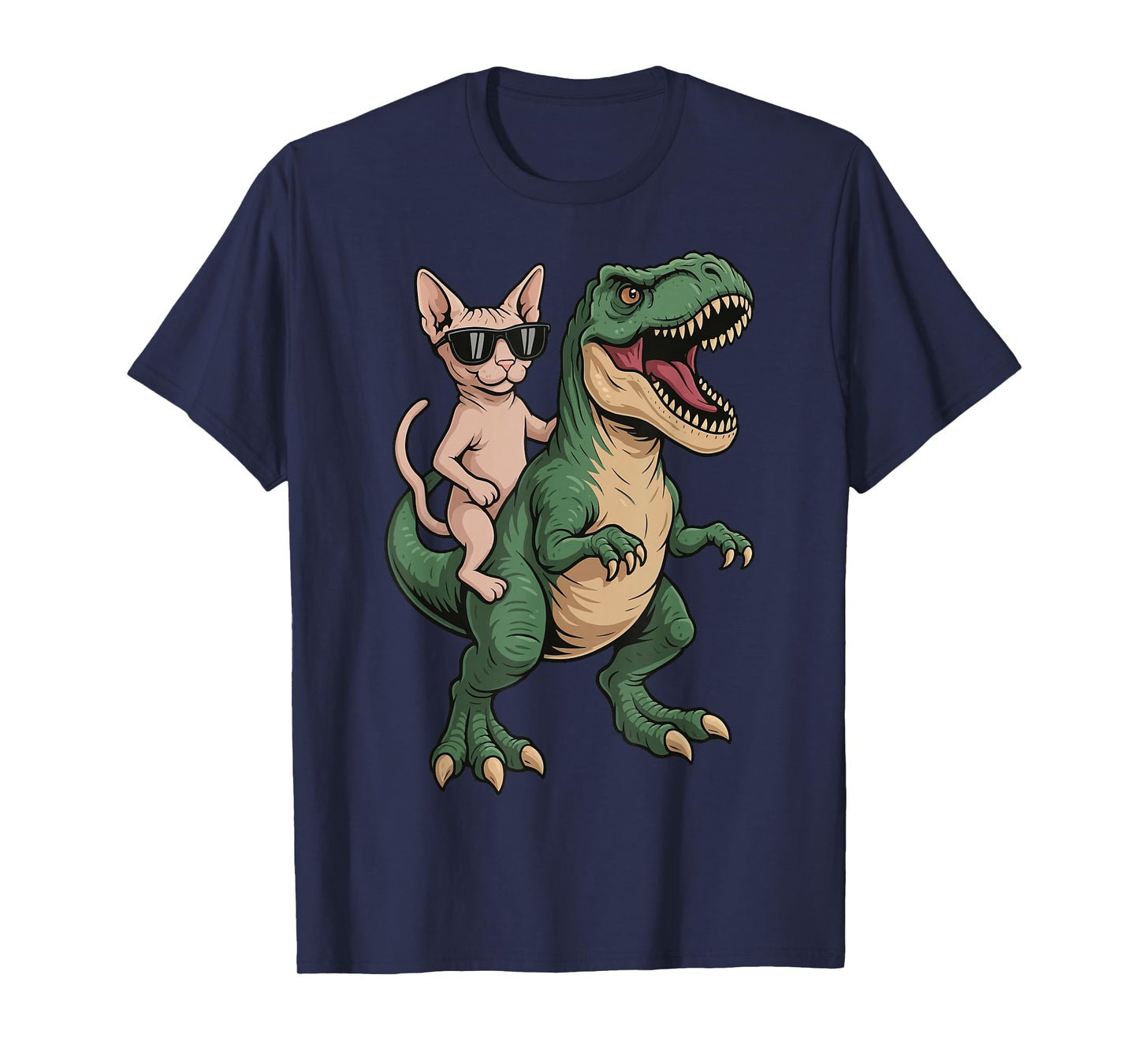 Sphynx Cat Riding T-Rex T-Shirt