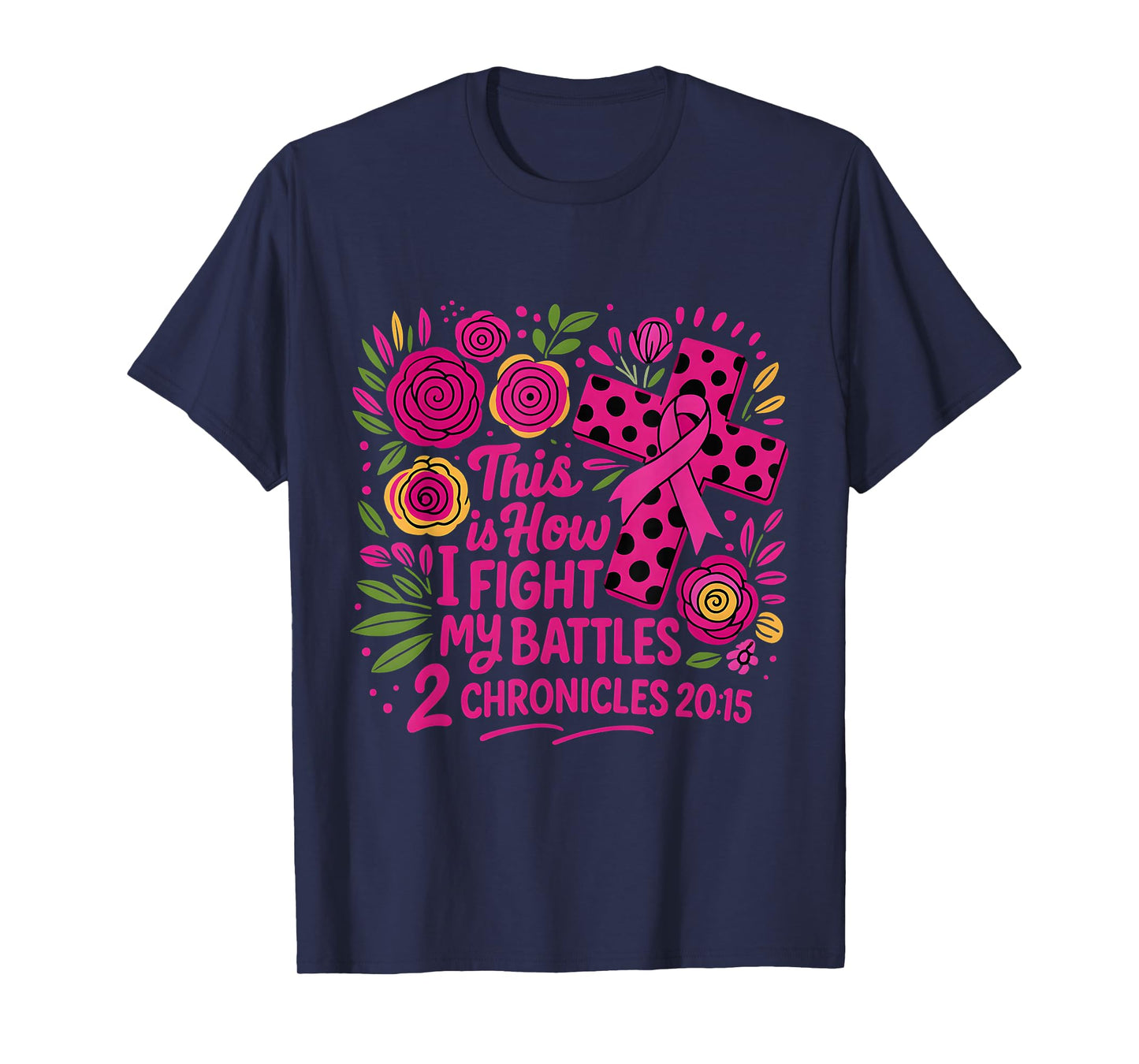 Faith Cross Ribbon Floral Design Inspirational Scripture T-Shirt
