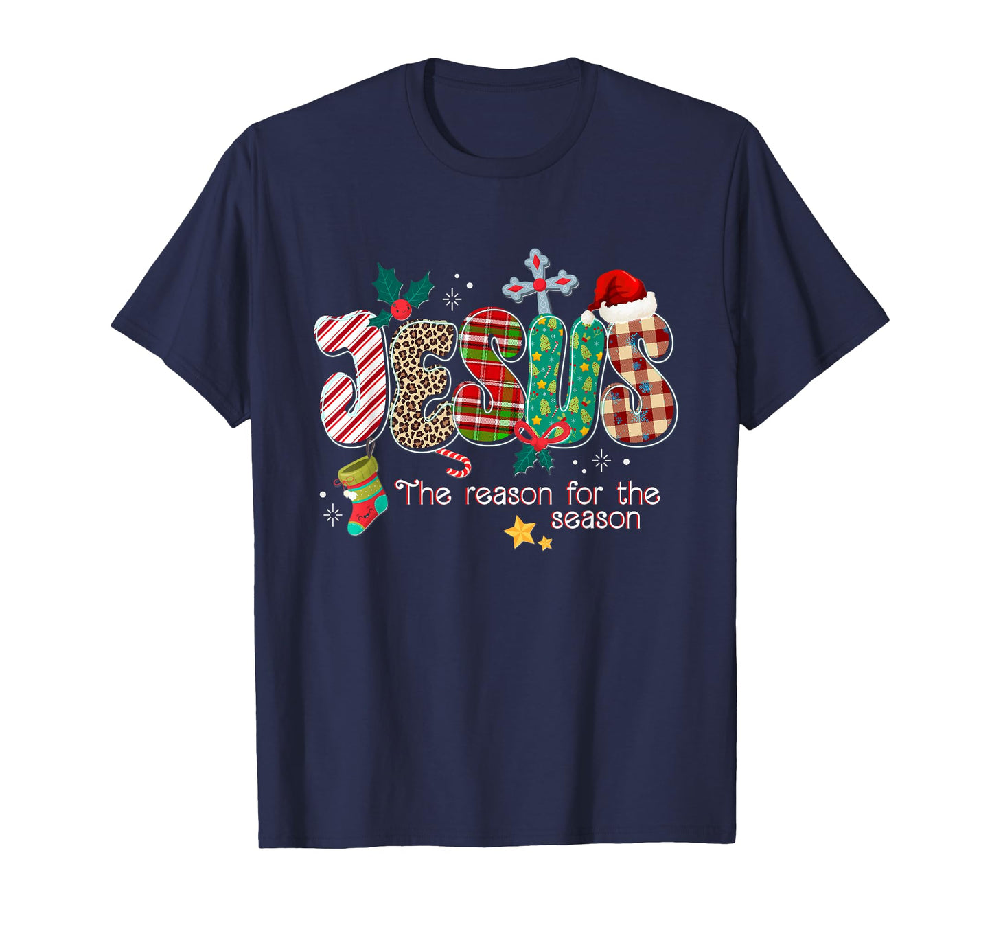 Jesus for The Season Christmas Buffalo Plaid Christian Cross T-Shirt