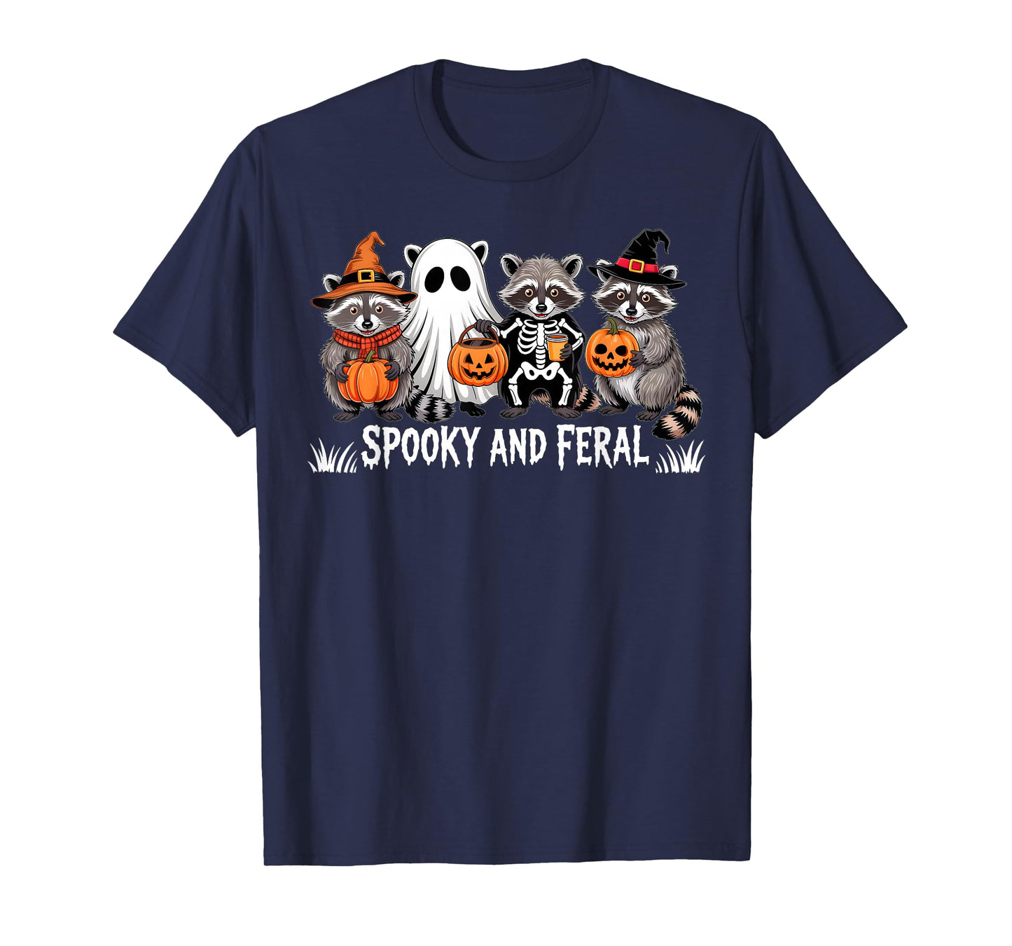 Cute Ghost Halloween Raccoon Trick Or Treat Spooky And Feral T-Shirt
