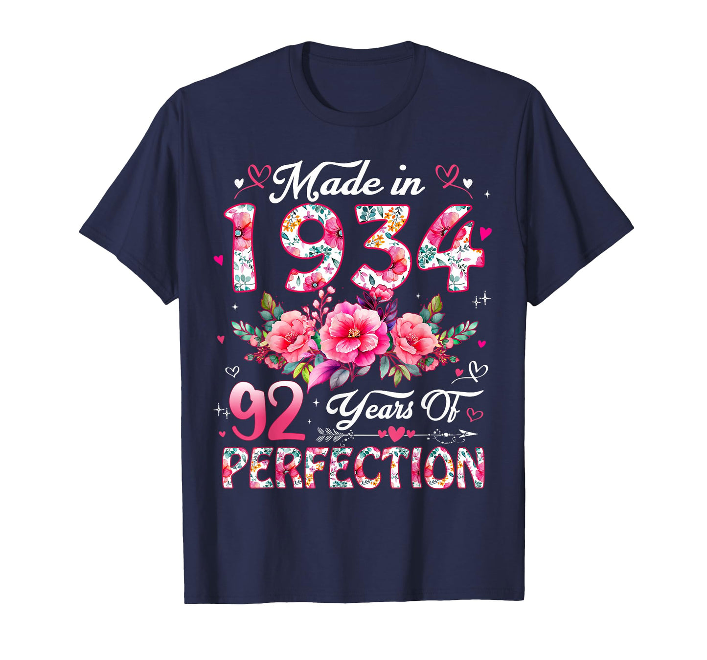 92 Year Old Made in 1934 Floral 92nd Birthday Women T-Shirt
