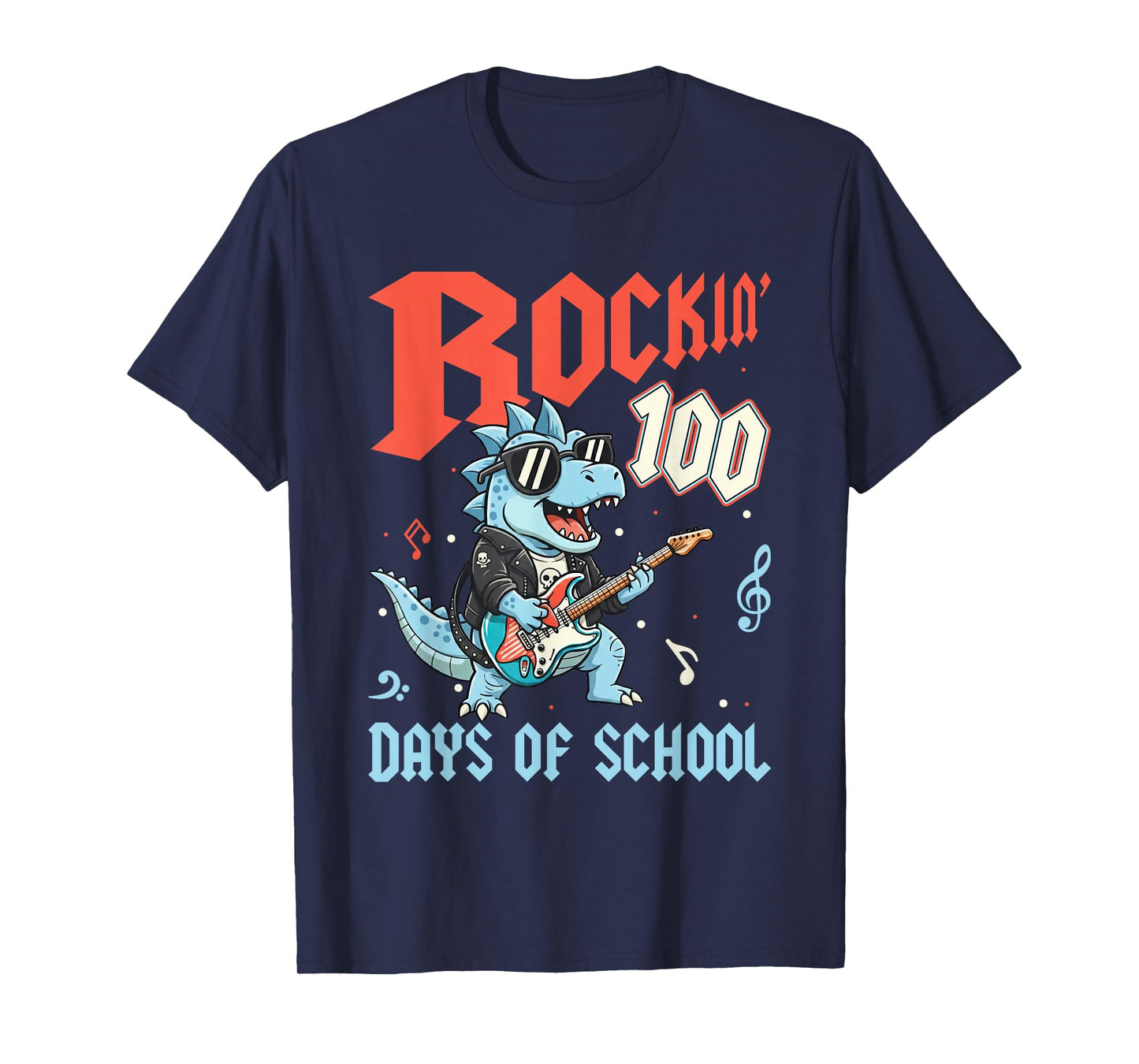 I Rocked 100 Days of School Dinosaur Guitar Kids Tee T-Shirt