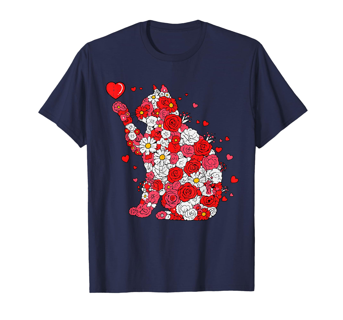 Floral Cat Heart Valentines Day Meow Kitty Kitten Cat Lover T-Shirt