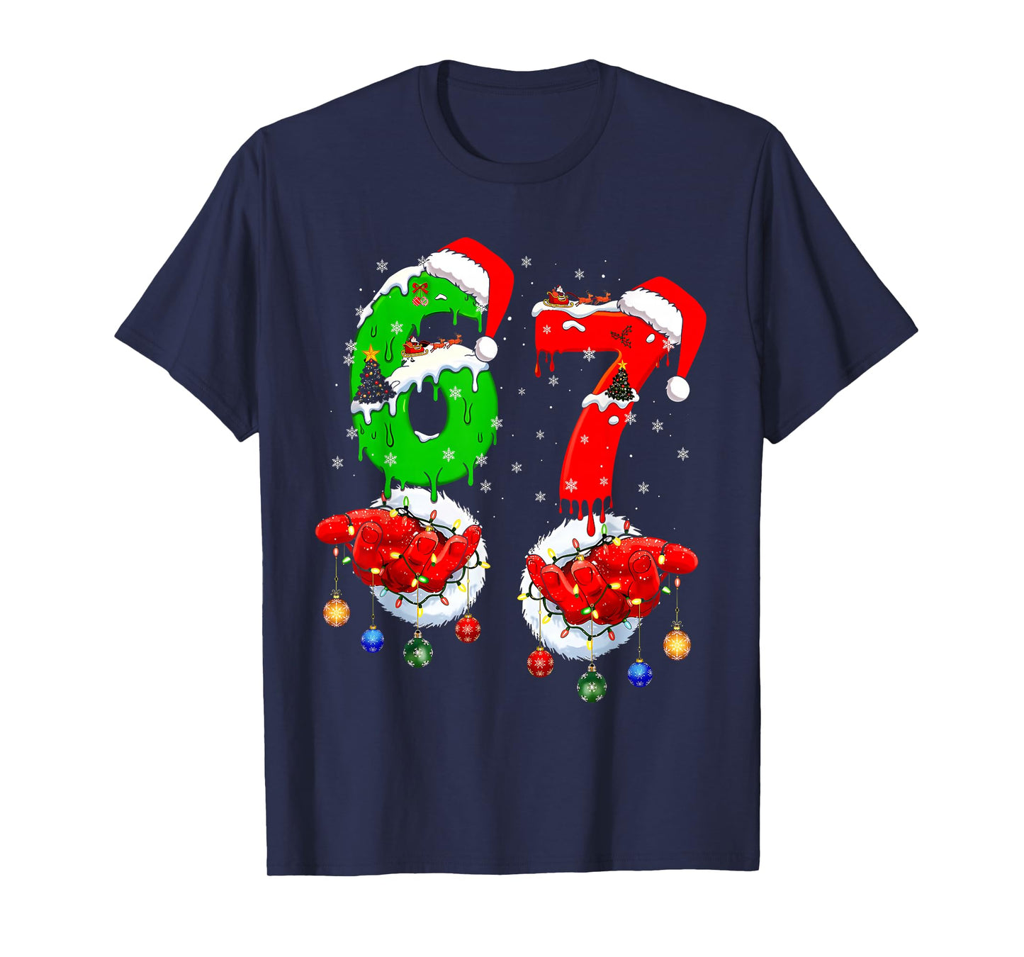 Funny Six Seven 67 Meme 6 7 Christmas Santa Hand Boys Teen T-Shirt