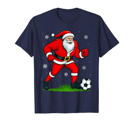 Santa Playing Soccer Xmas Funny Christmas Soccer Santa T-Shirt