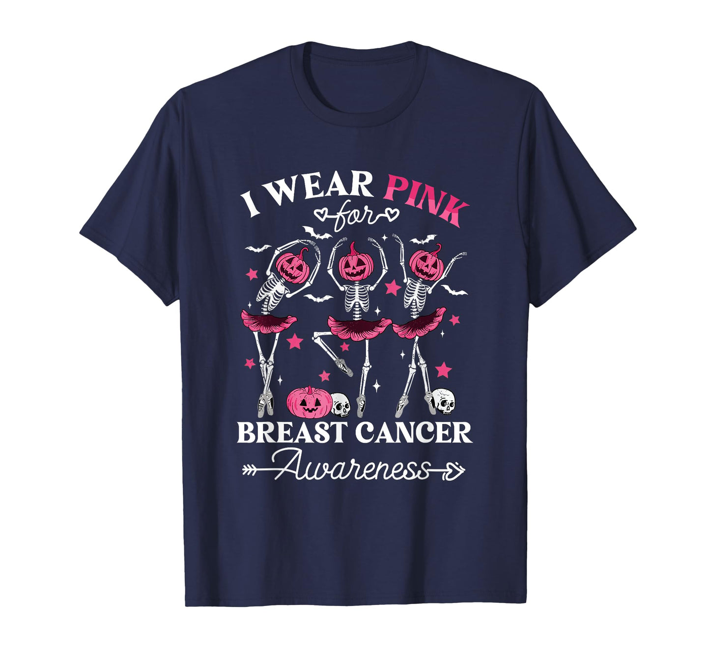 Skeleton Halloween I Wear Pink for Breast Cancer Awareness T-Shirt