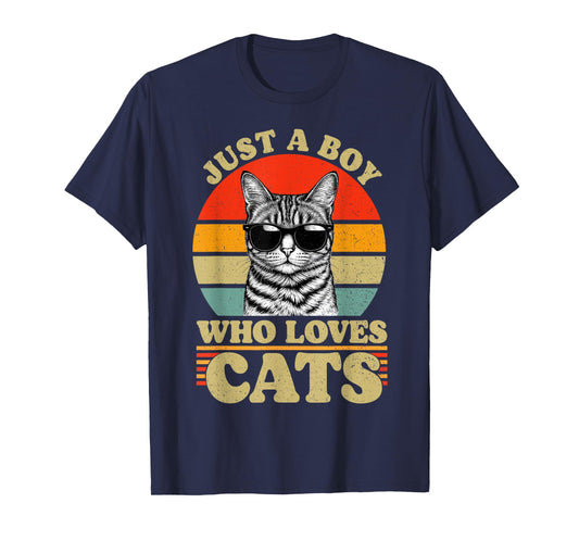 Just A Boy Who Loves Cats Vintage for Mens Kids Boys T-Shirt