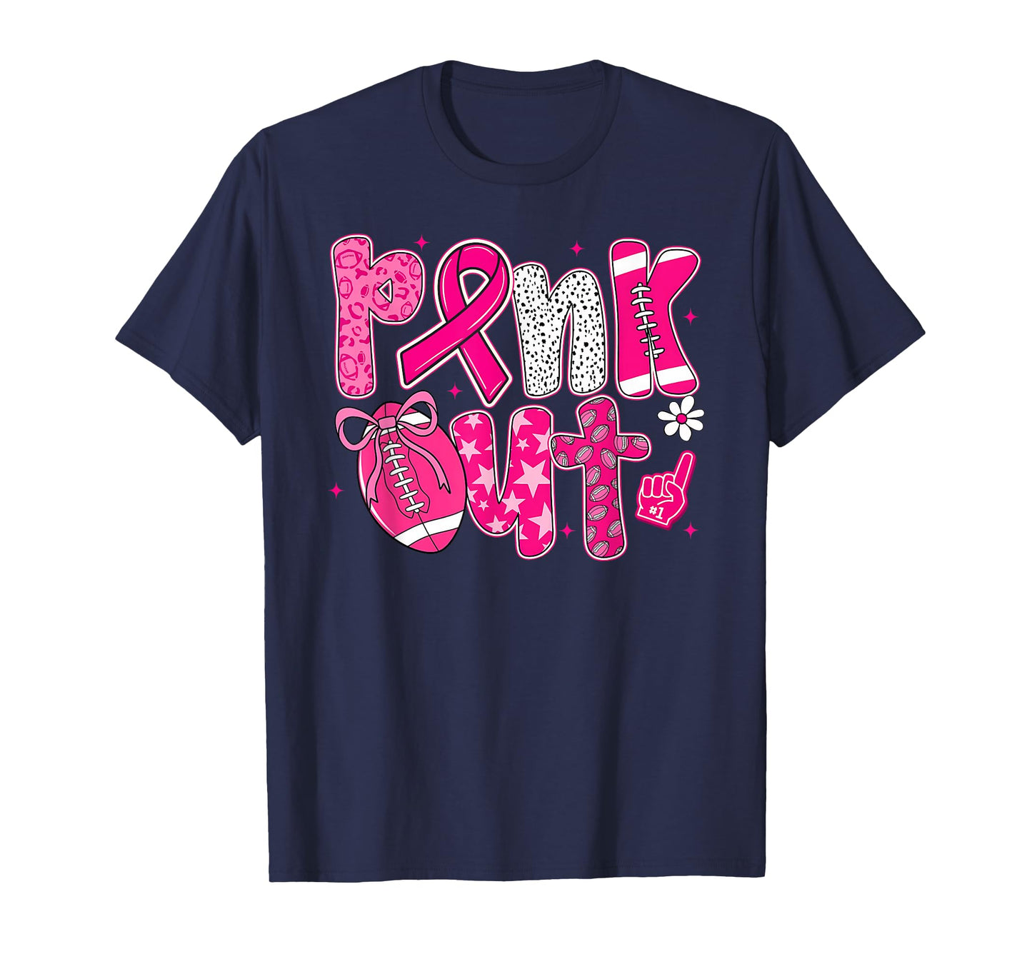 Pink Out Football Pink Coquette Bow Breast Cancer Awareness T-Shirt