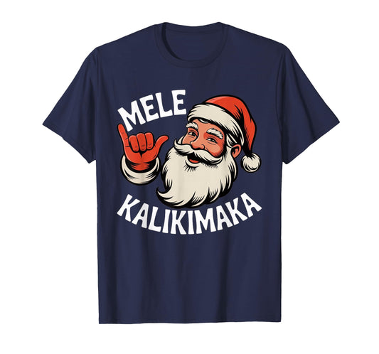 Mele Kalikimaka Hawaiian Christmas Santa Cartoon Design T-Shirt