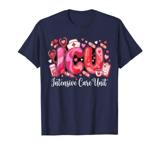 Cute Hearts ICU Valentine Nurse Valentines Day Shirt Nurses T-Shirt