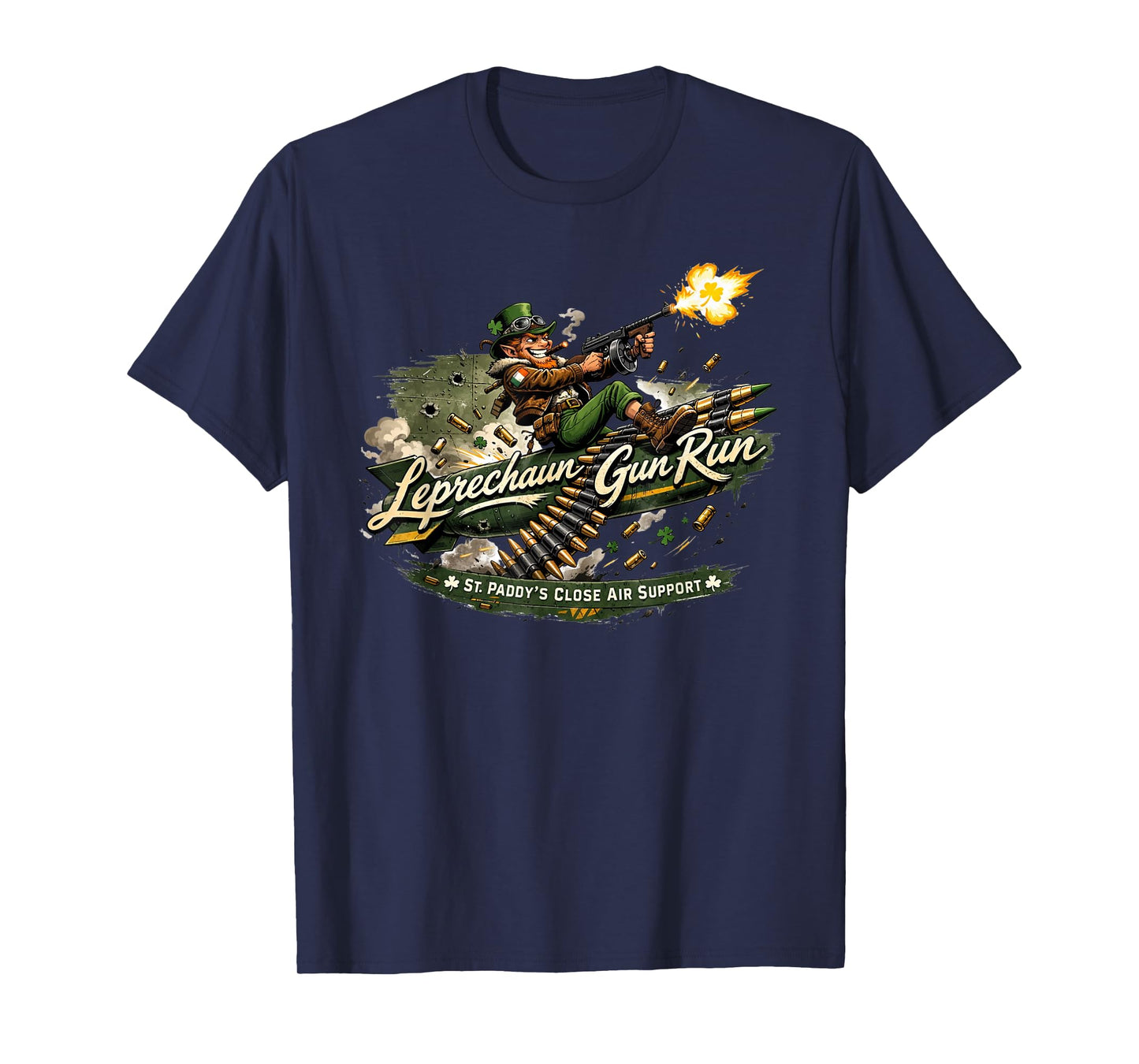 Leprechaun Gun Run Funny Irish Military Design T-Shirt