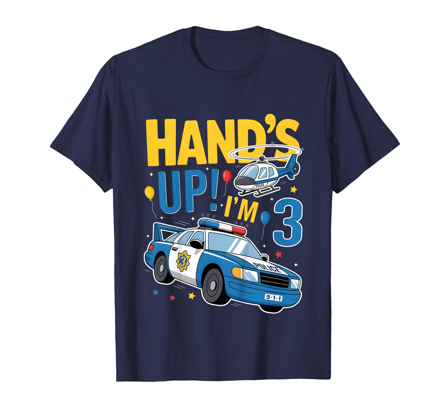 Police 3rd Birthday Boy Girl 3 Year Old Policeman Police Car T-Shirt