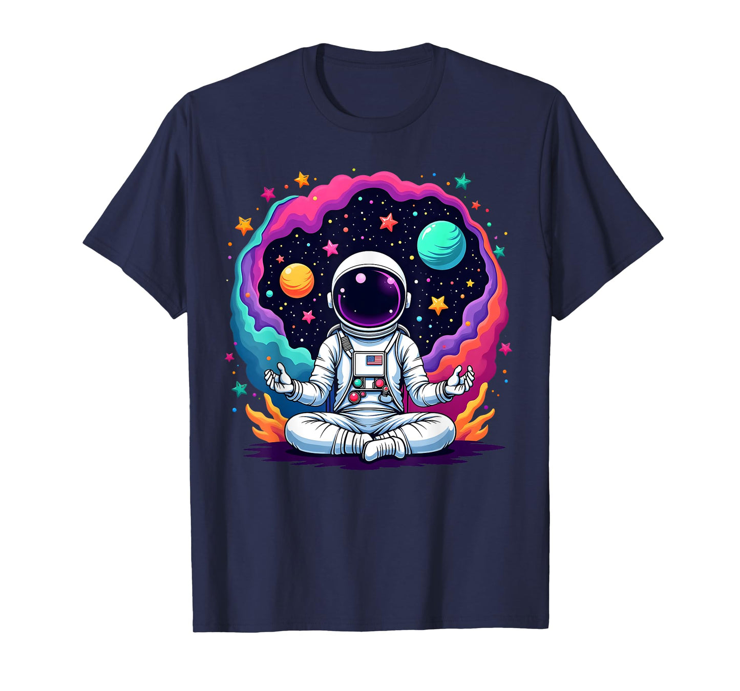 Funny Astronaut Yoga Meditation Planets Science Space T-Shirt