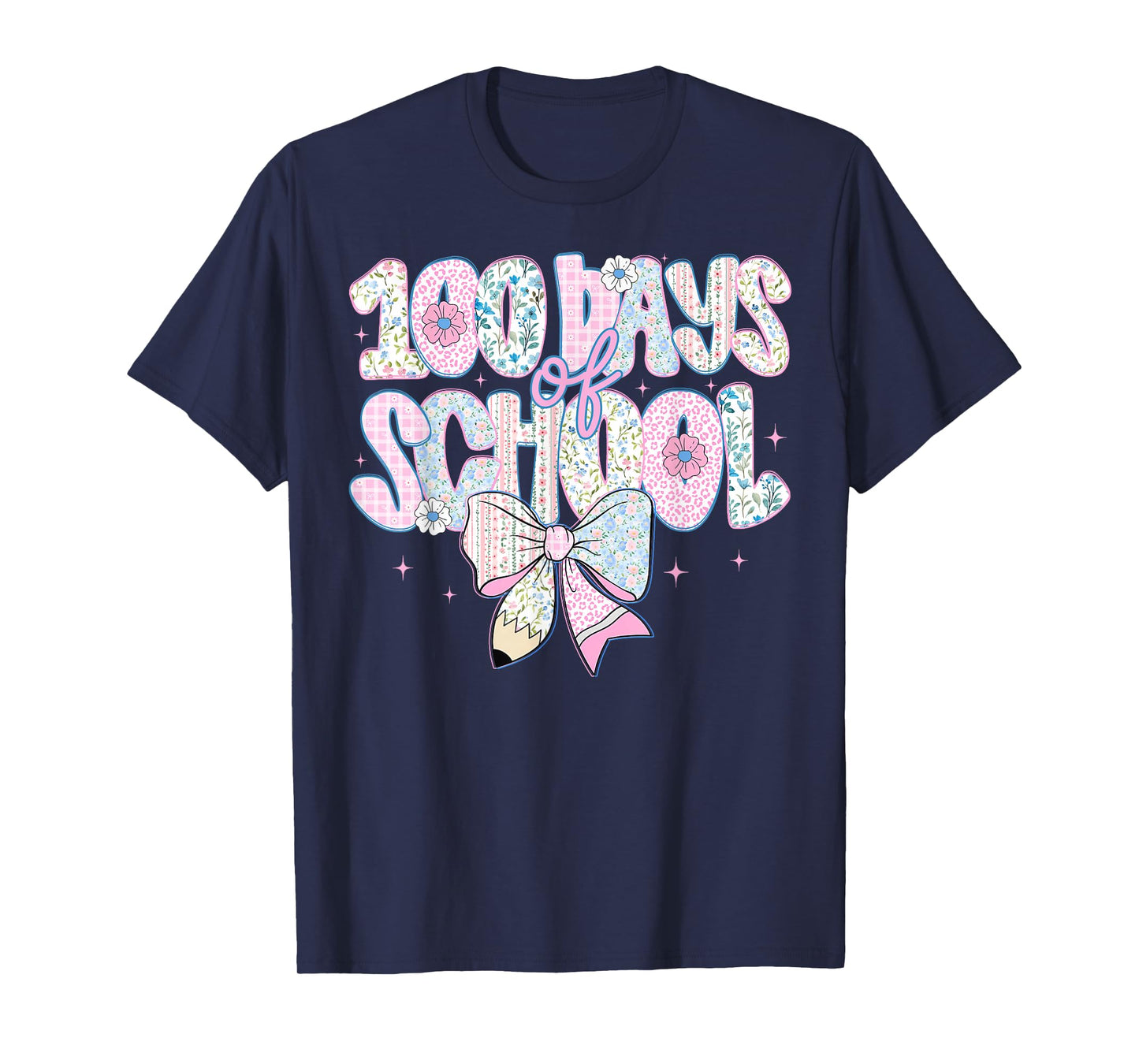100 Days of School Floral Coquette Pencil Bow Teacher Girls T-Shirt