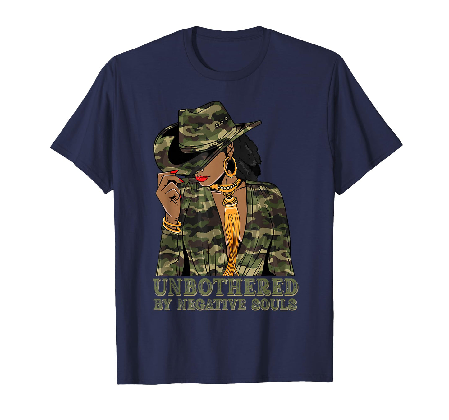 Unbothered Western Black Cowgirl Camo Camoflauge Afro Woman T-Shirt