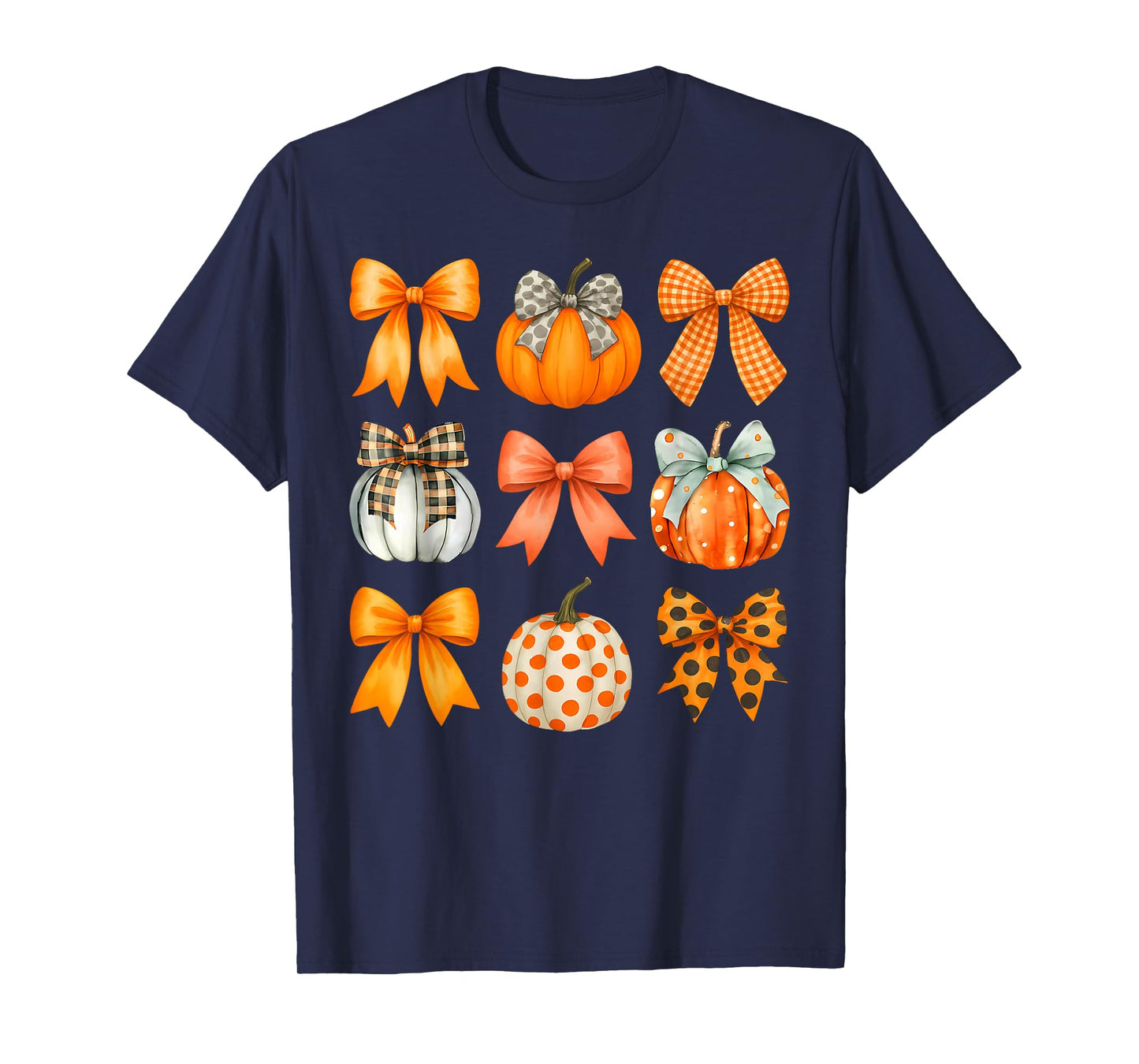Coquette Bow Pumpkin Season Thanksgiving Autumn Fall Leaves T-Shirt
