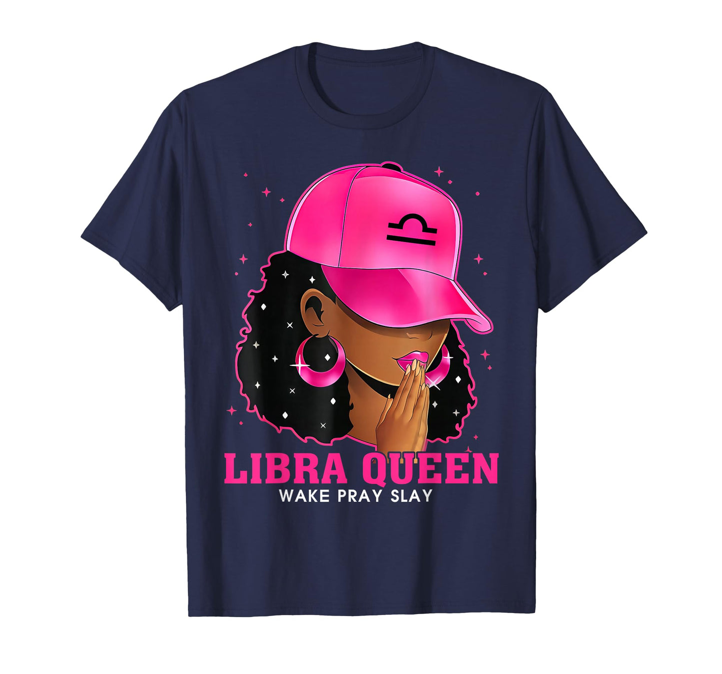 Pink Libra Queen Black Girl Woman Cap Zodiac Sign Birthday T-Shirt