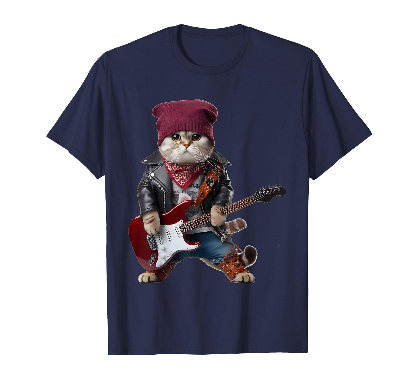 Cat Playing Guitar Cute Funny Cute Kitten Rock Rockin Cat T-Shirt