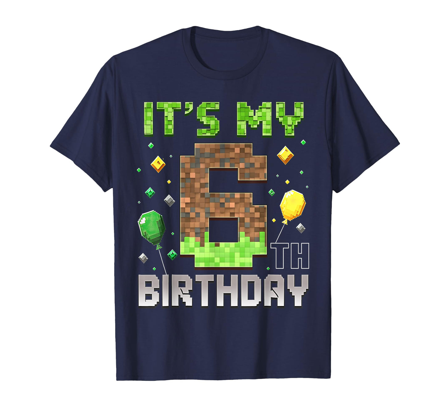Kids 6th Birthday Gamer Pixel 6 Years Old Video Game Party T-Shirt