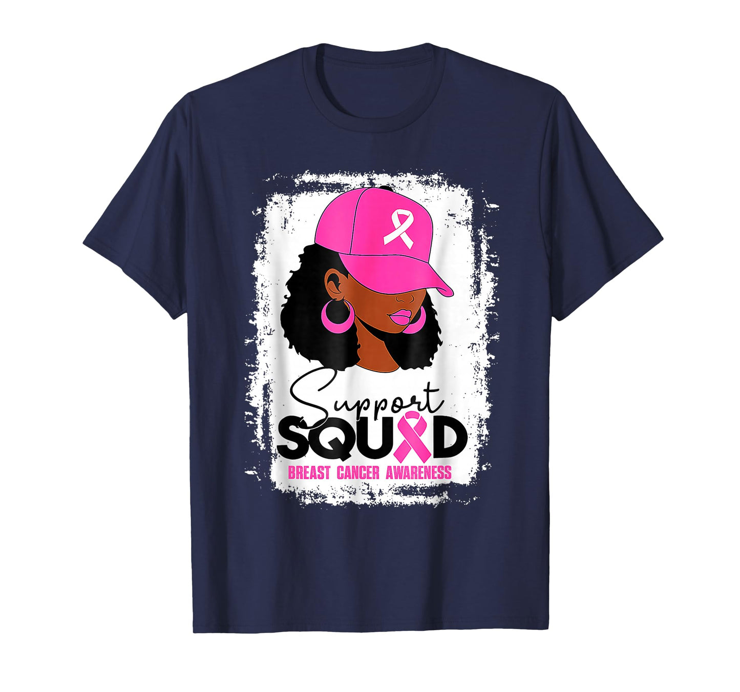Support Squad Black Women Pink Hat Breast Cancer Awareness T-Shirt