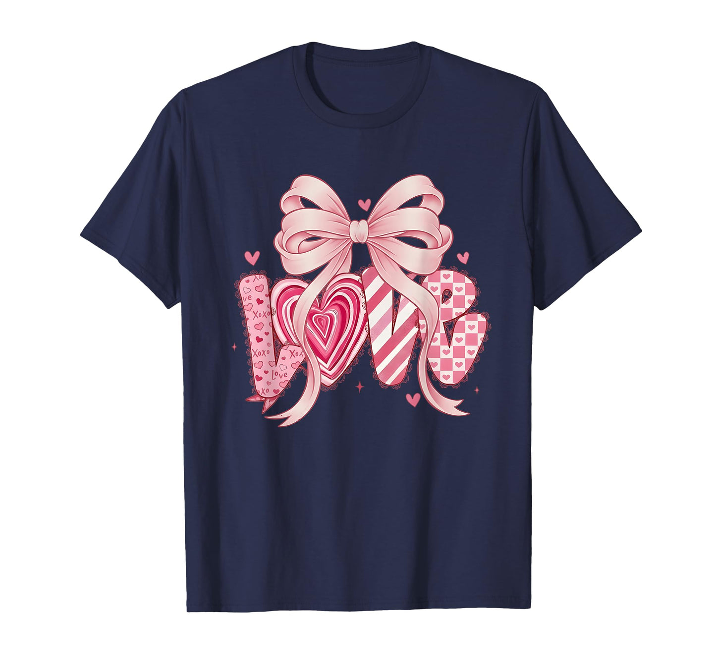 Valentines Day Love with Bow and Hearts Preppy Coquette Pink T-Shirt