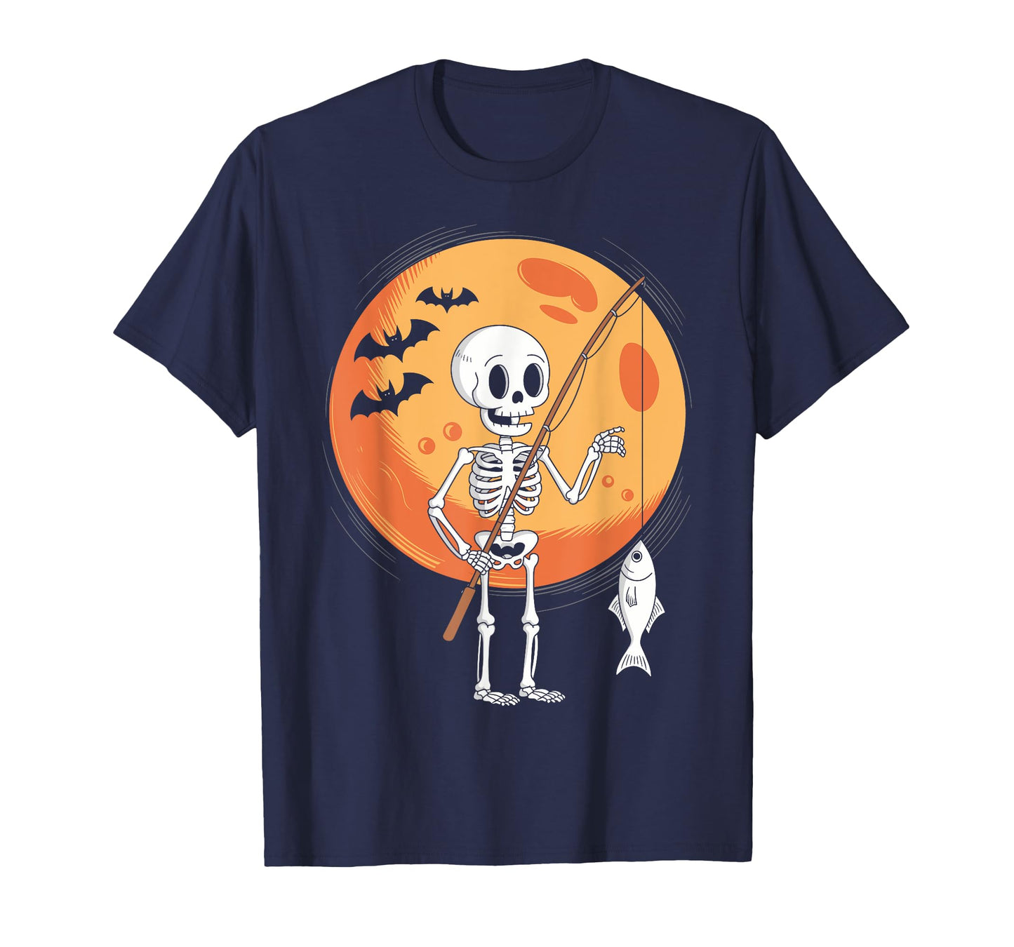 Funny Skeleton Fishing Lovers Moon Spooky Halloween Boys T-Shirt
