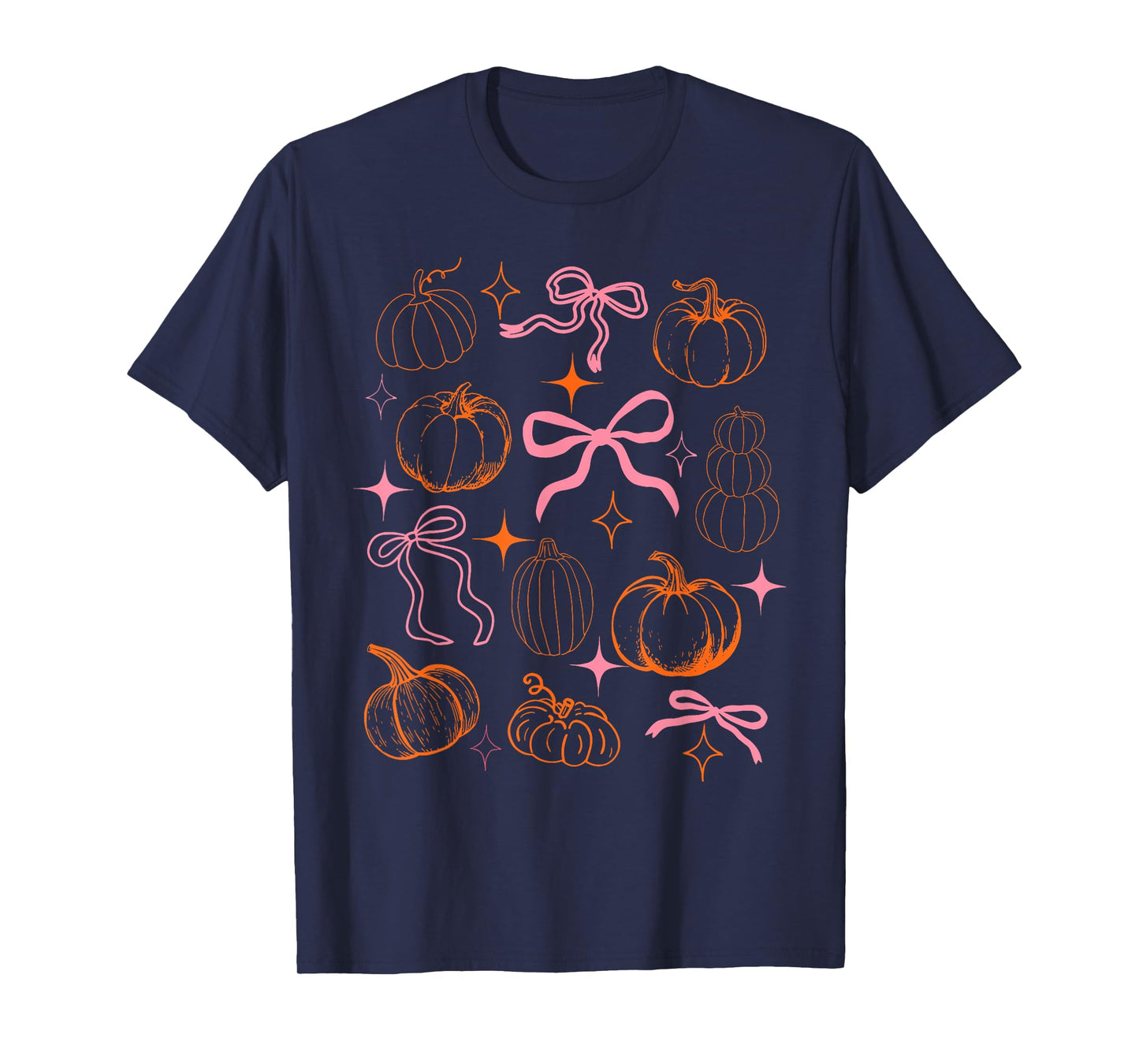 Coquette Bow Pumpkin Season Leaves Thanksgiving Autumn Fall T-Shirt
