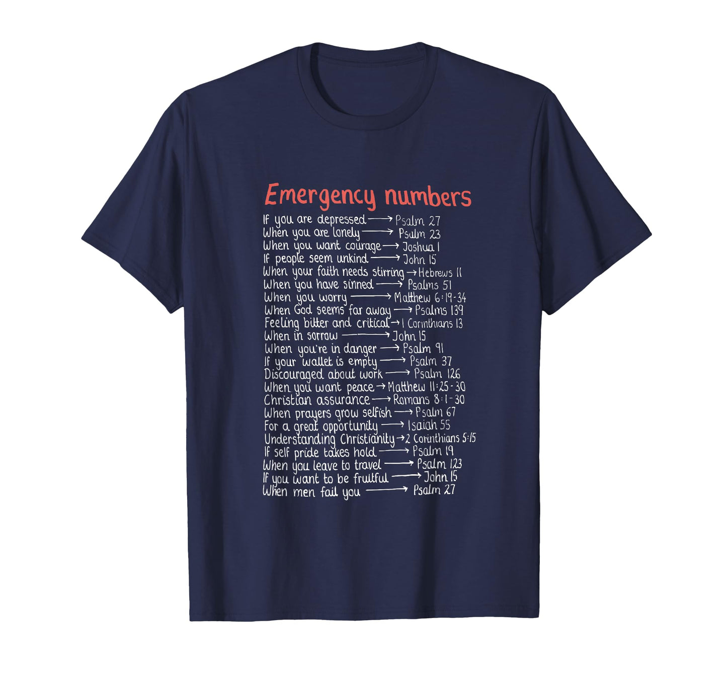 Emergency Numbers Bible Verses Call Upon Me in Time of Need T-Shirt