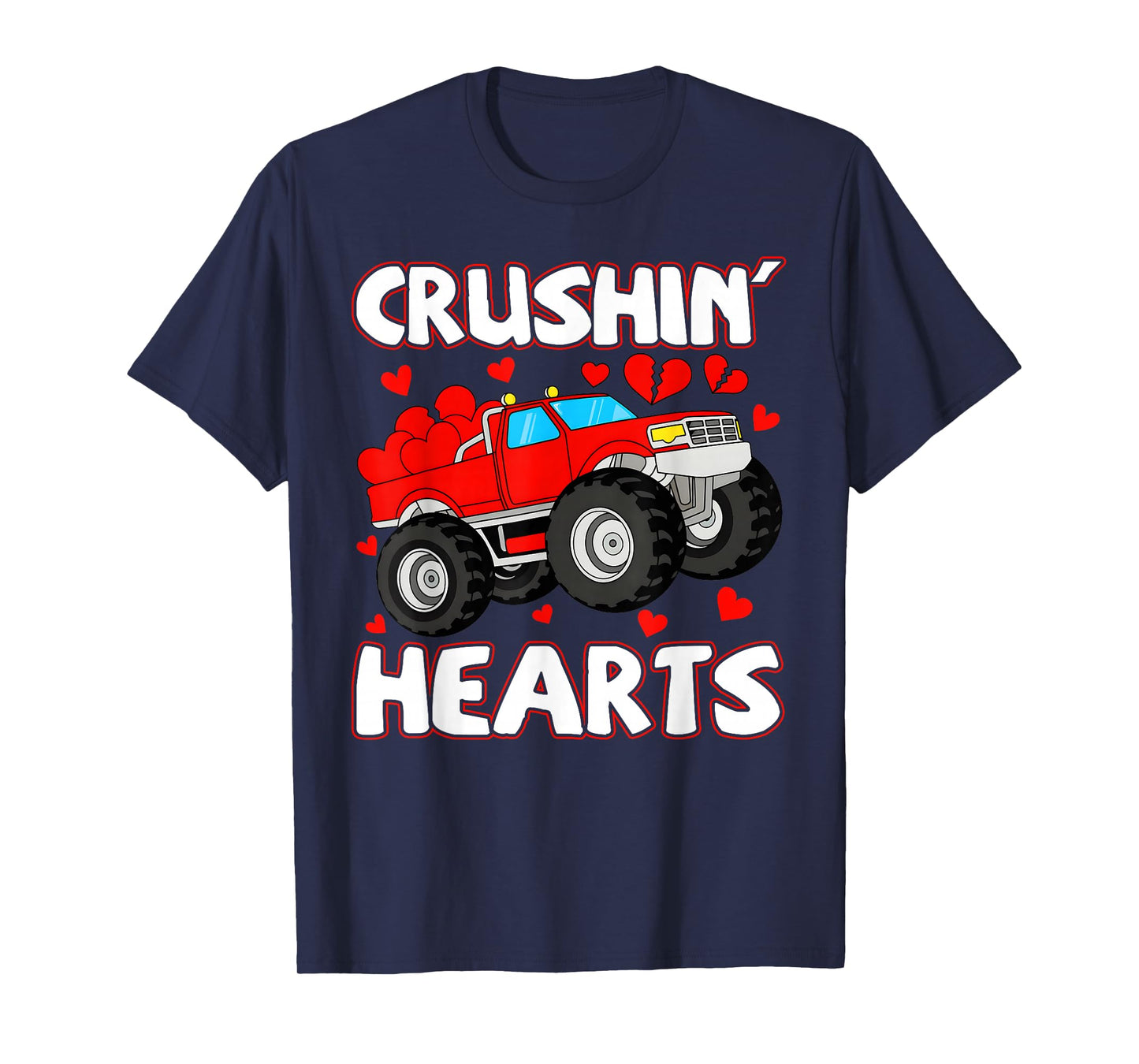 Valentine Crushin Hearts Monster Truck Boys Girls Kids T-Shirt