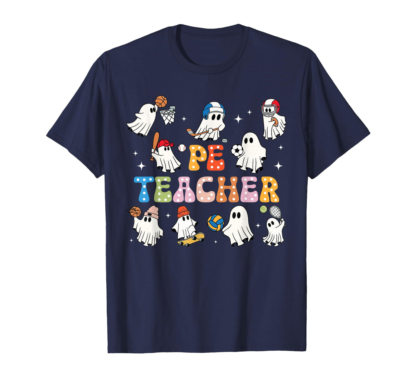 Halloween PE Teacher Ghost Playing Sports Physical Education T-Shirt