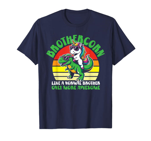 Brothercorn Funny Unicorn Riding T-Rex For Boys Kids Retro T-Shirt