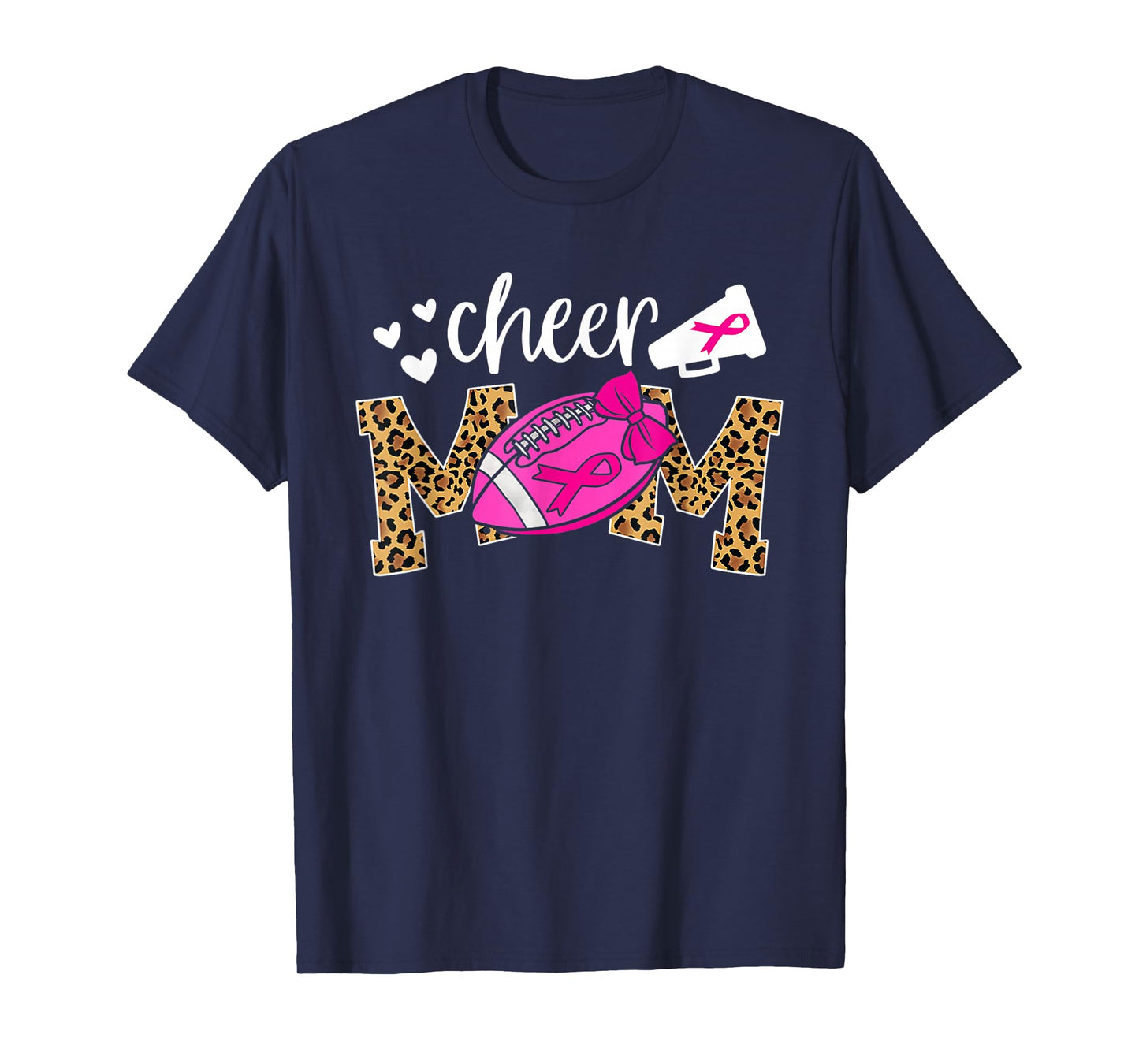 Football Cheer Mom Pink Leopard Breast Cancer Awareness T-Shirt