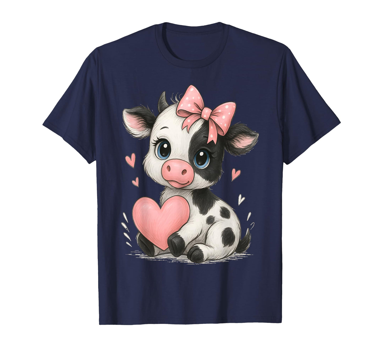 Adorable Baby Cow With Pink Coquette Bow Holding Heart T-Shirt