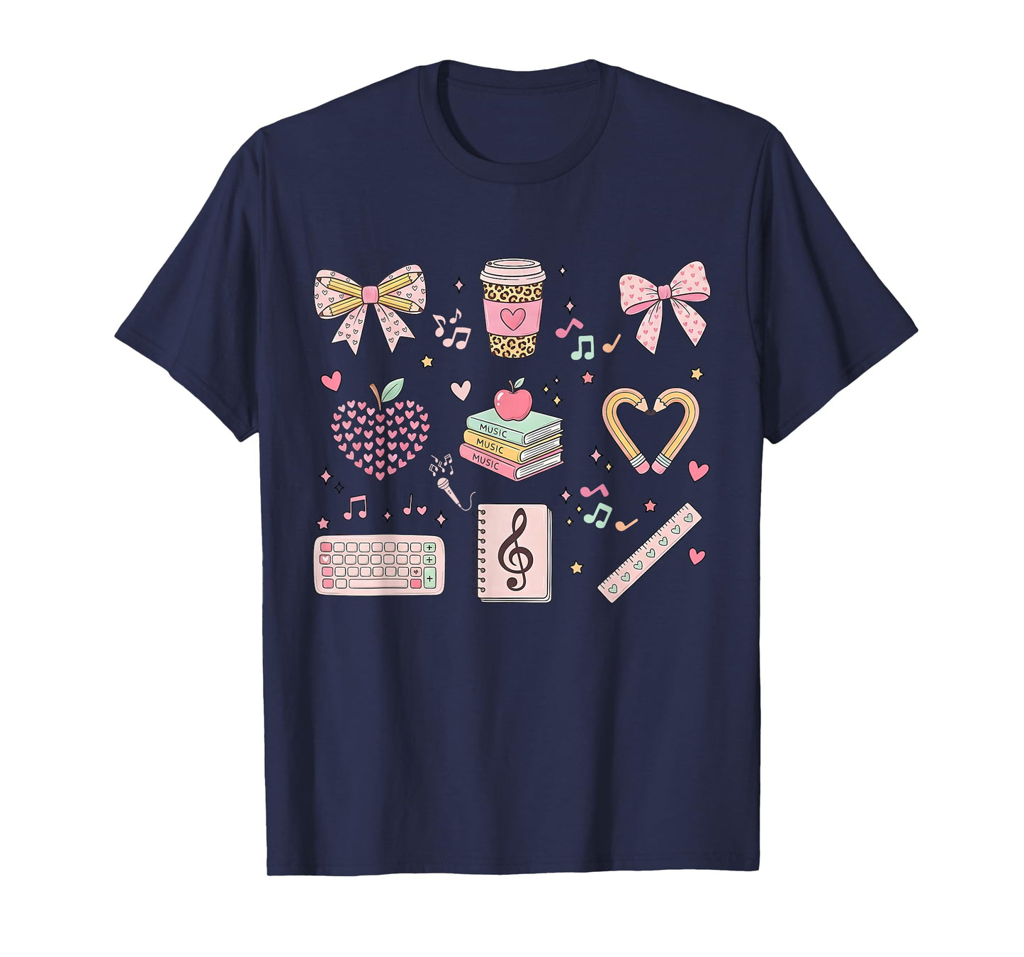 Music Teacher Valentine Coquette Bow Musician Musical Lover T-Shirt