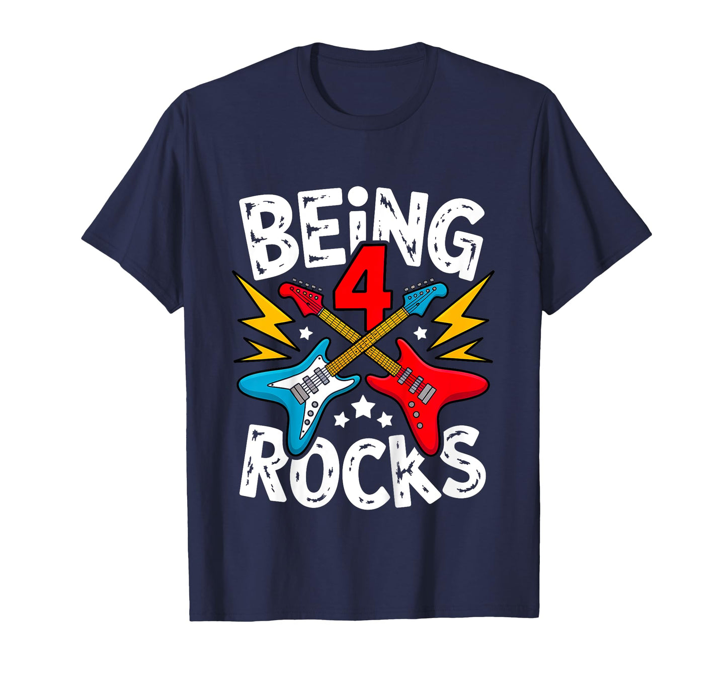 Kids Being 4 Rocks Electric Guitar Birthday Party T-Shirt