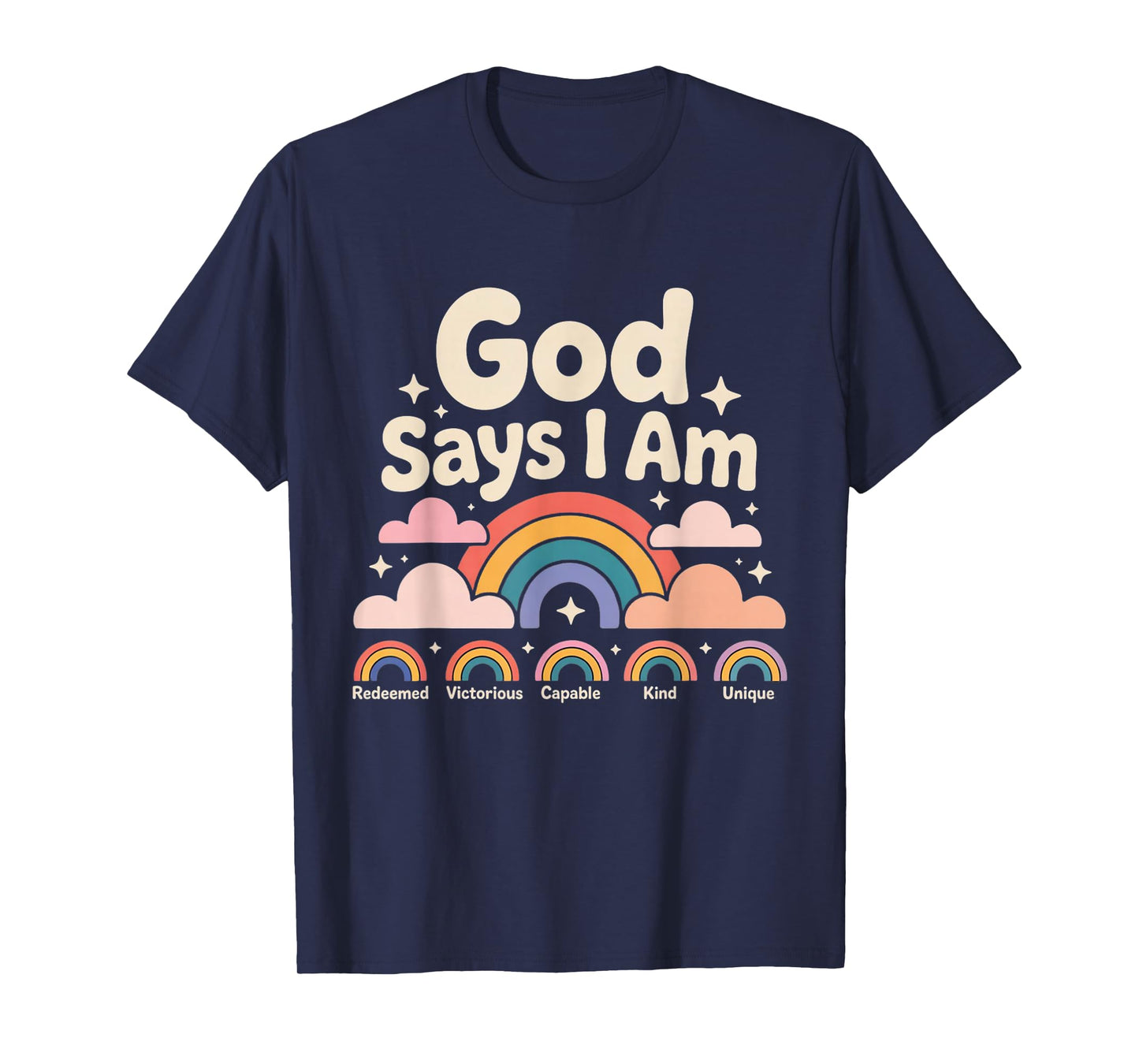 God Says I Am Pastel Rainbow Christian Kids T-Shirt