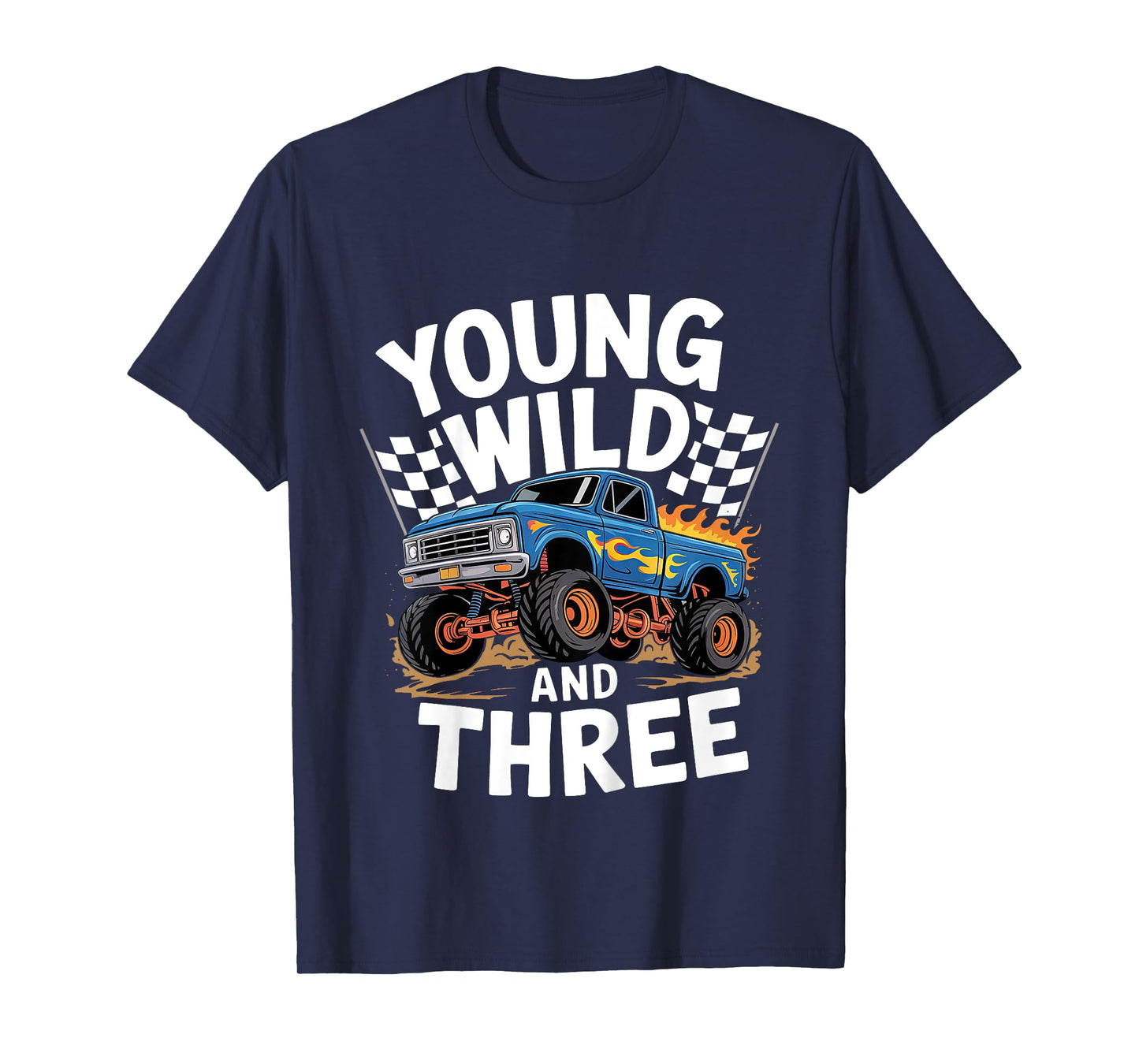 Kids 3rd Birthday Monster Truck Young Wild And Three 3 Year Old T-Shirt
