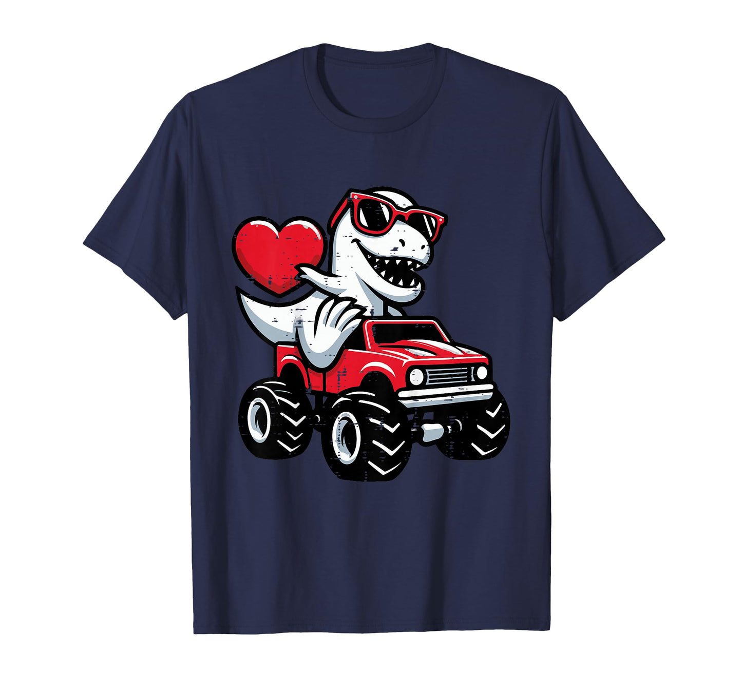 Kids Valentines Day Dino Heart Sunglasses Monster Truck Boys Kids T-Shirt