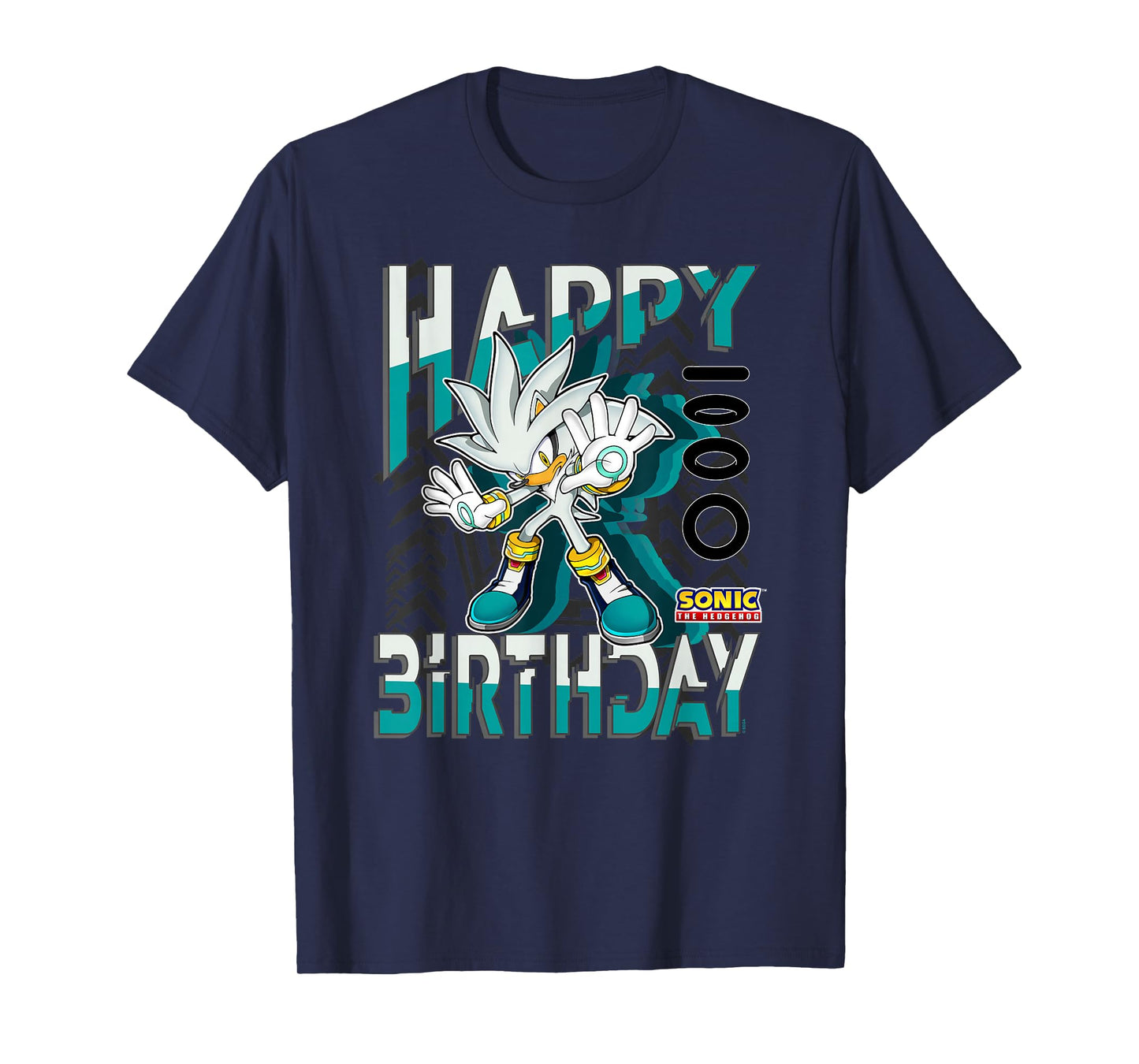 Sonic The Hedgehog Happy Birthday Silver Grid Chest Poster T-Shirt