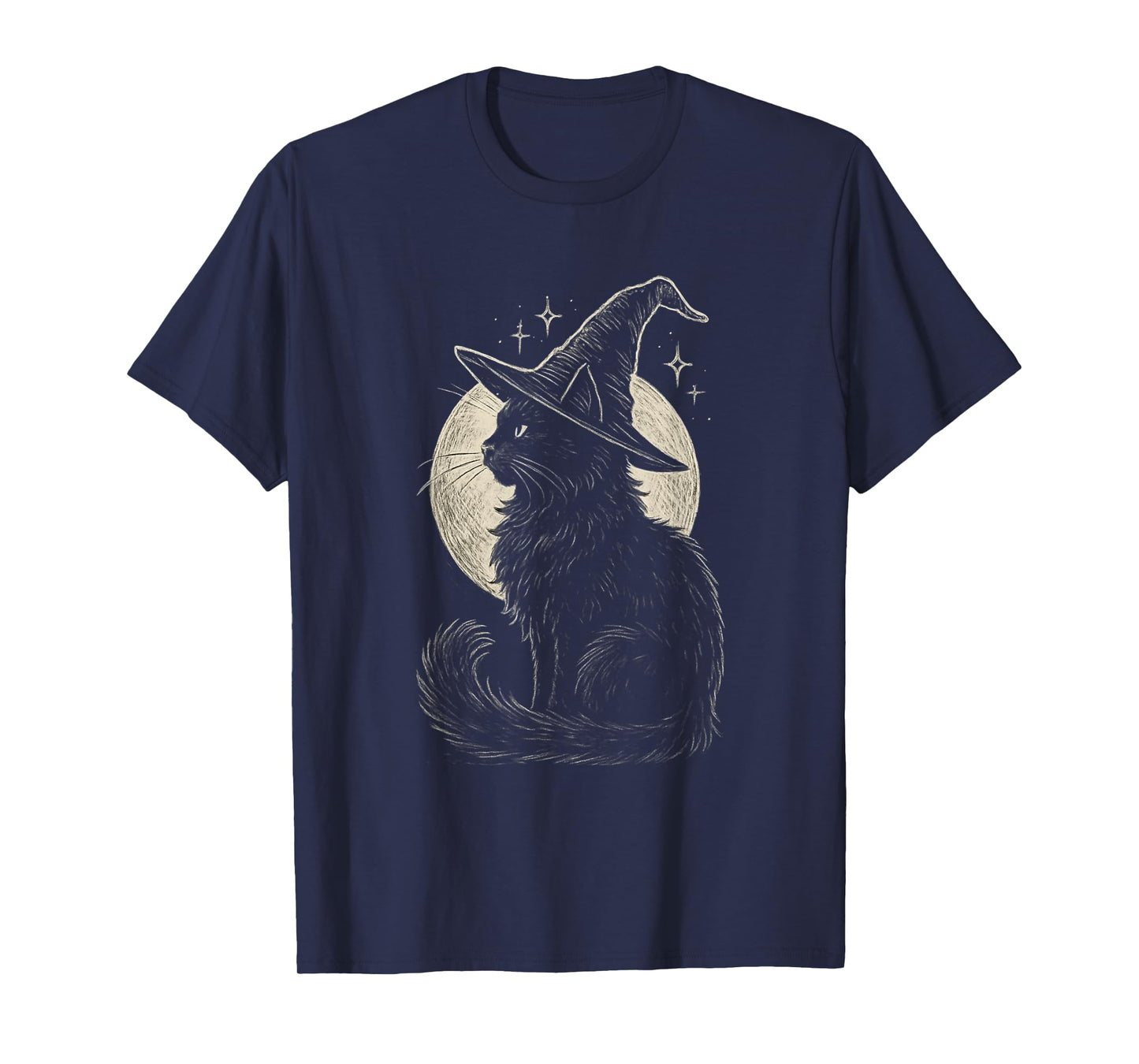 Cute Black Cat Witch Hat Moon Retro Coquette Boho Halloween T-Shirt