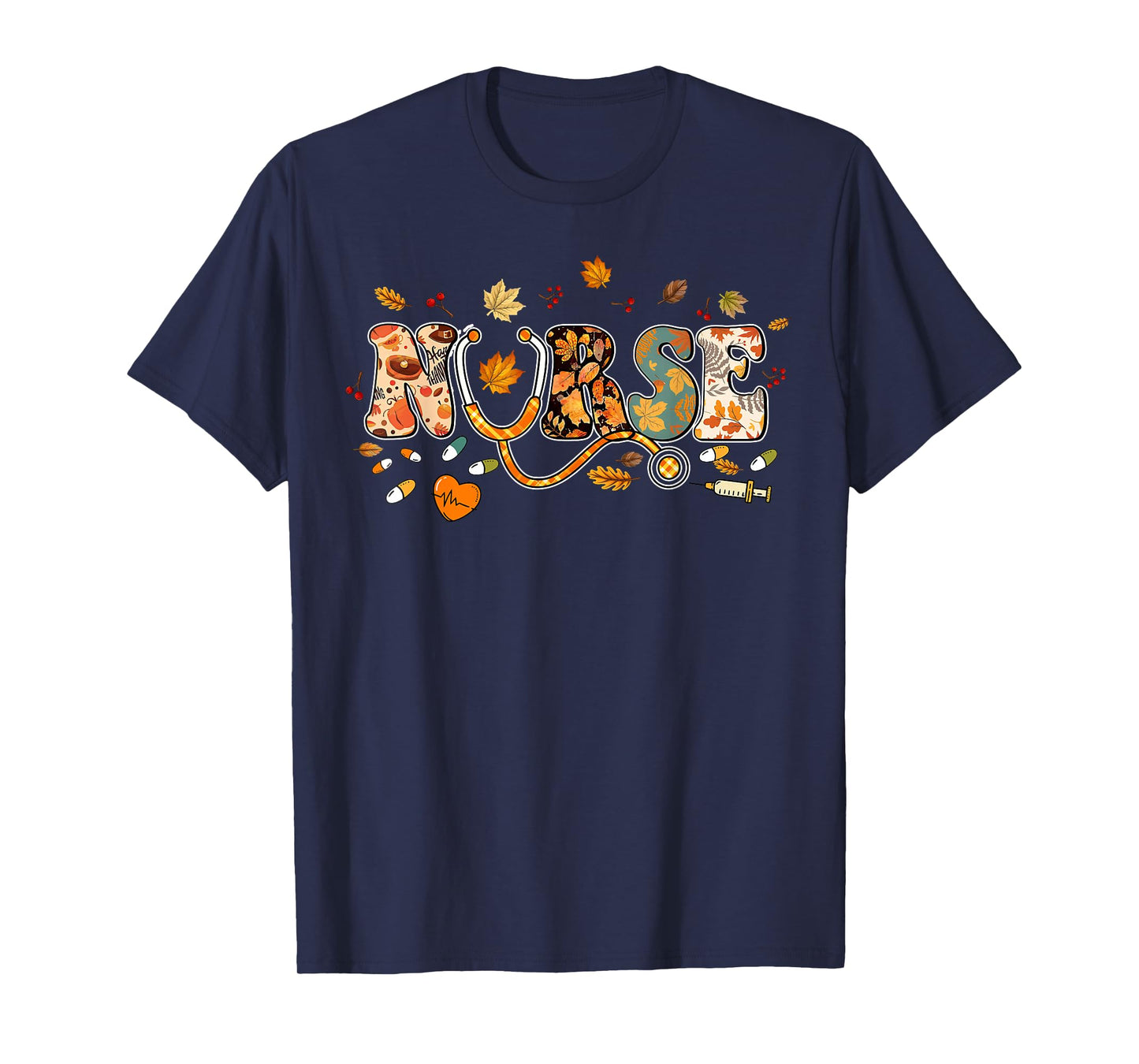 Nurse Stethoscope Thanksgiving Autumn Fall Y'all Leaves T-Shirt