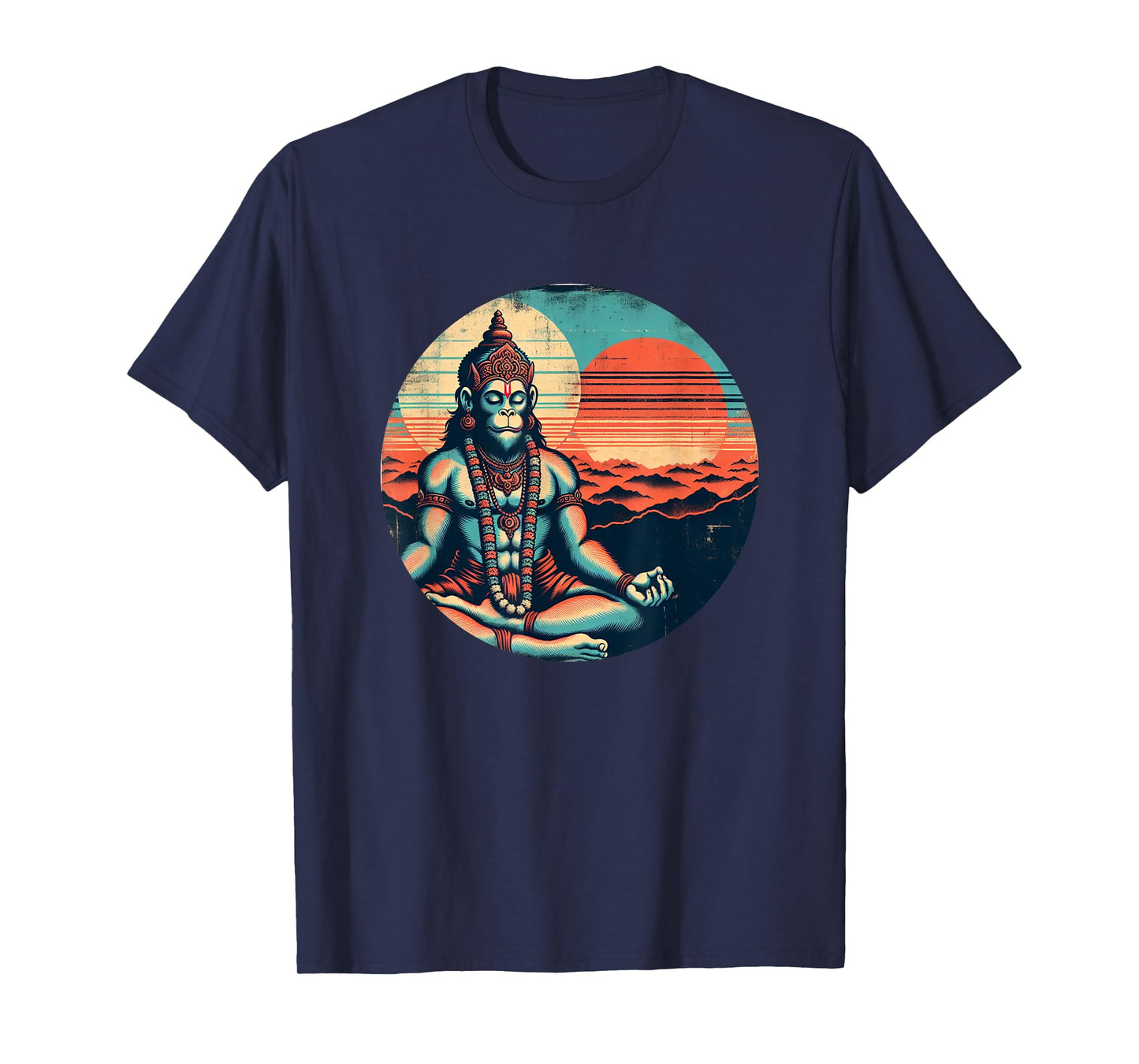 Meditating Hanuman Vintage Sunset Empowering Yoga Meditation T-Shirt
