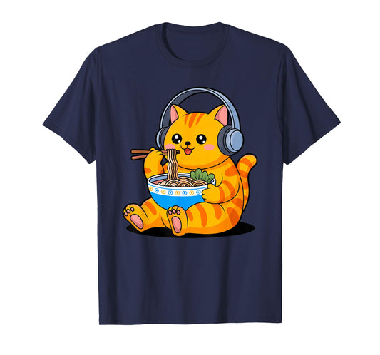 Funny Orange Cat Eating Ramen T-Shirt