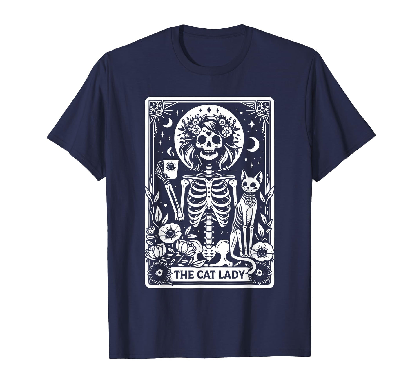 The Cat Lady Tarot Cards Skeleton Coffee Cat Tarot Card T-Shirt