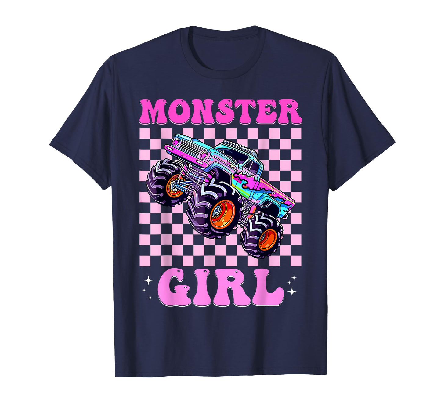 Kids Monster Truck Girl Pink Monster Trucks Lover Mom Groovy T-Shirt