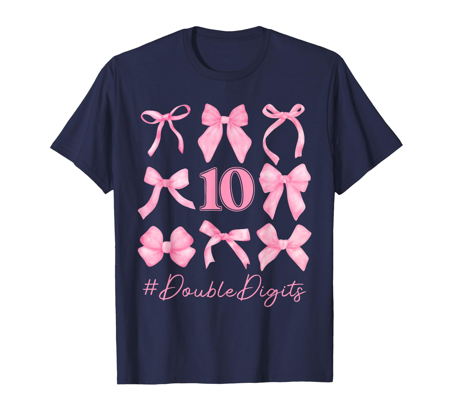 Cute Double Digits Birthday Girl 10th Birthday Coquette Bow T-Shirt