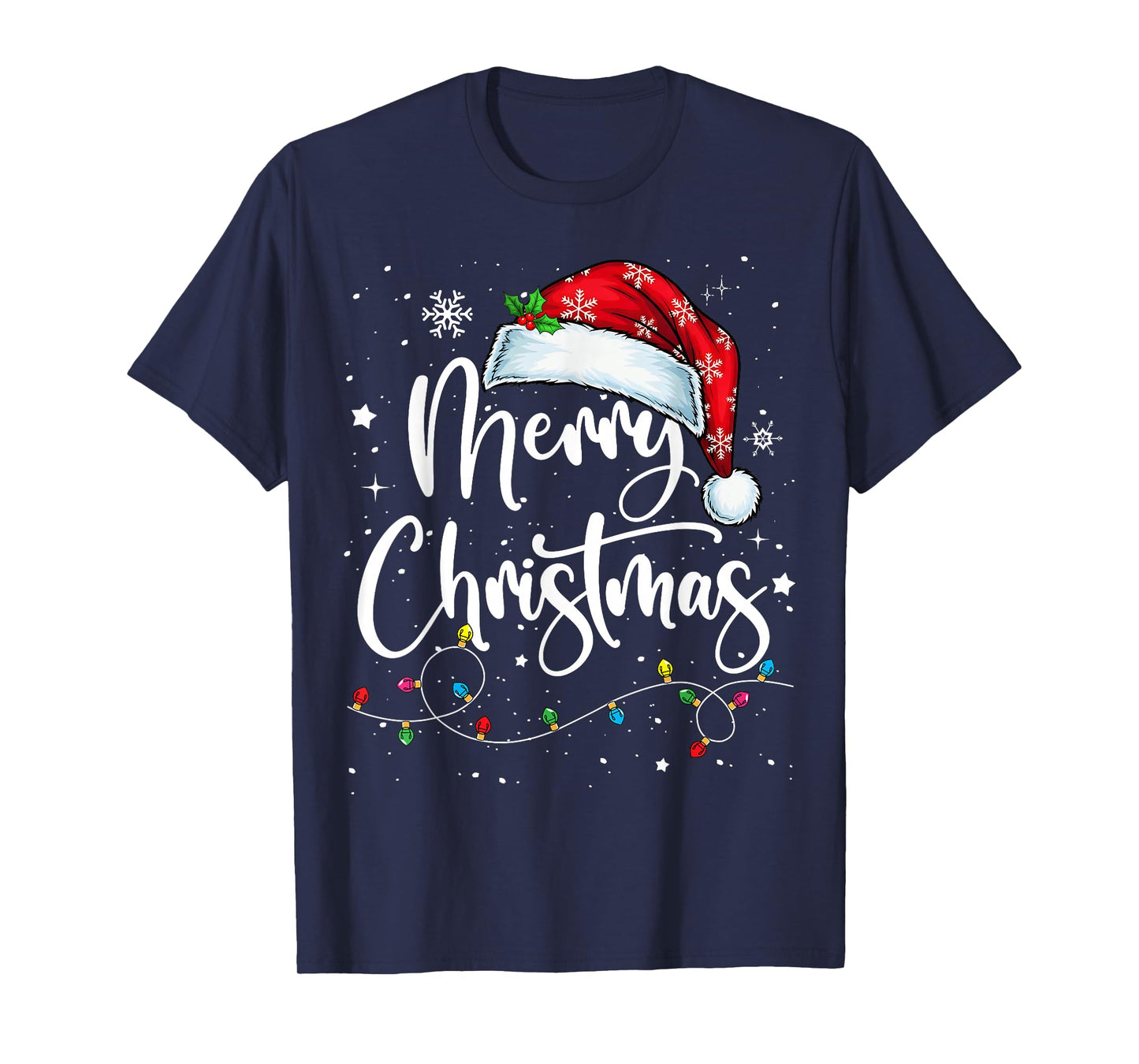 Merry Christmas Lights Santa Hat Xmas Family Matching Pajama T-Shirt