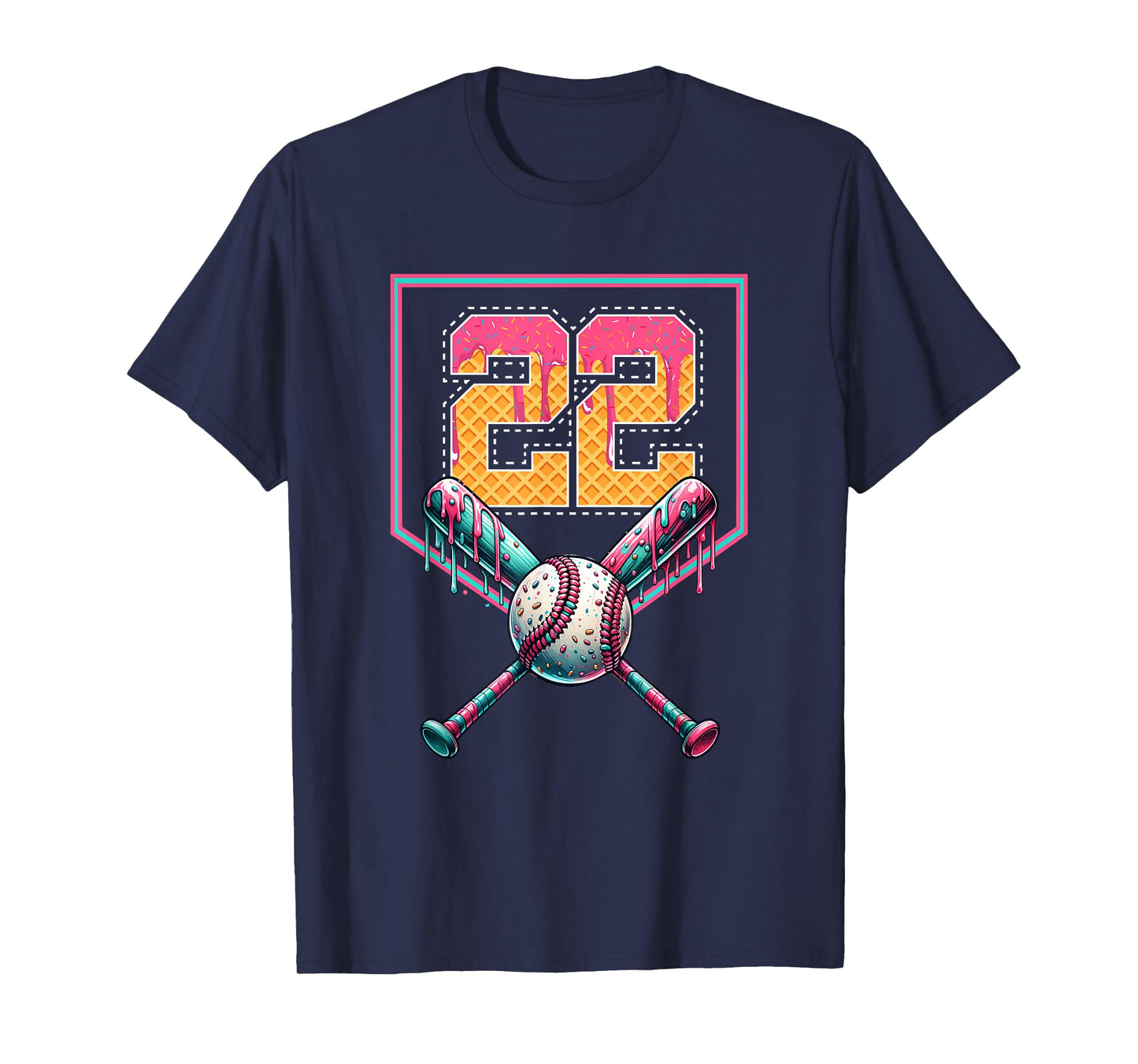 Baseball Drip Number 22 Player Or 22nd Birthday T-Shirt