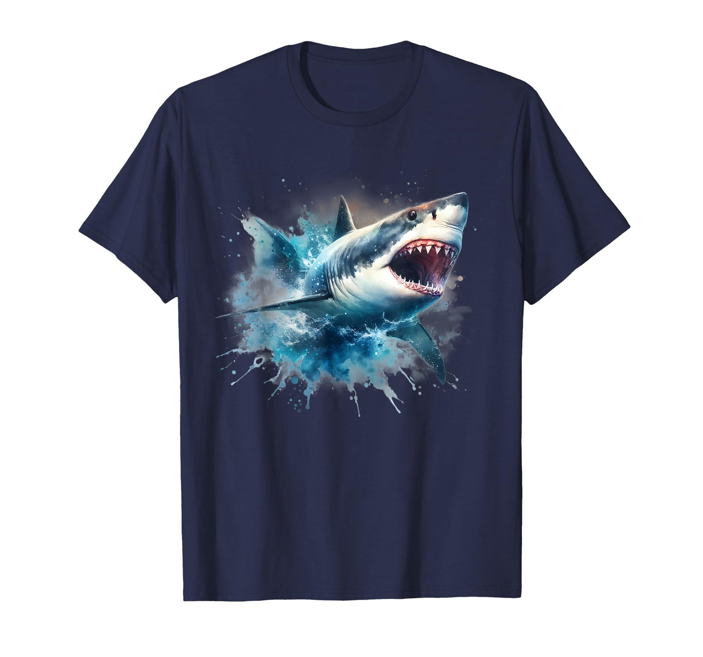 Cool Watercolor Great White Shark Open Jaw T-Shirt